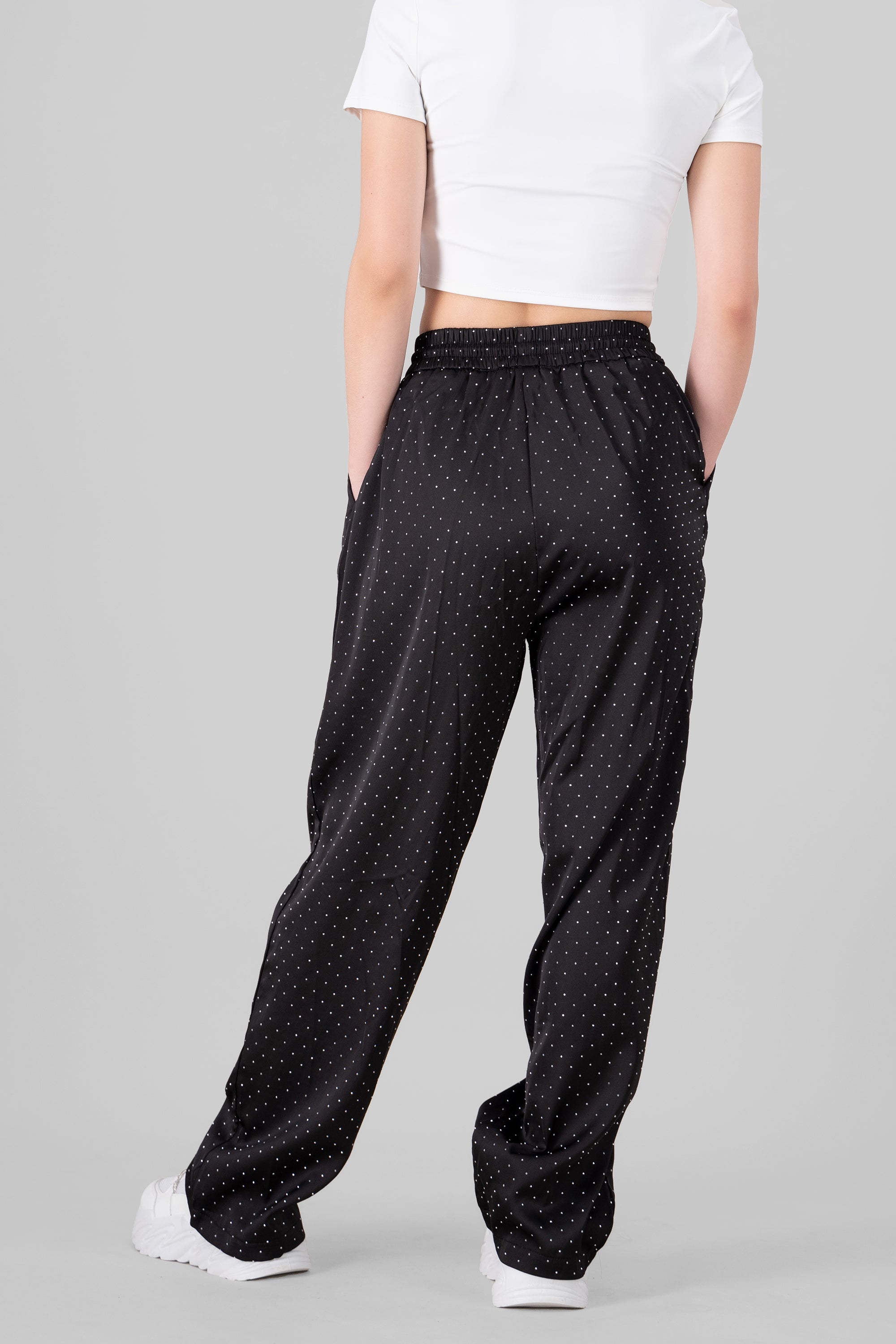 Rhinestone Satin Pants BLACK