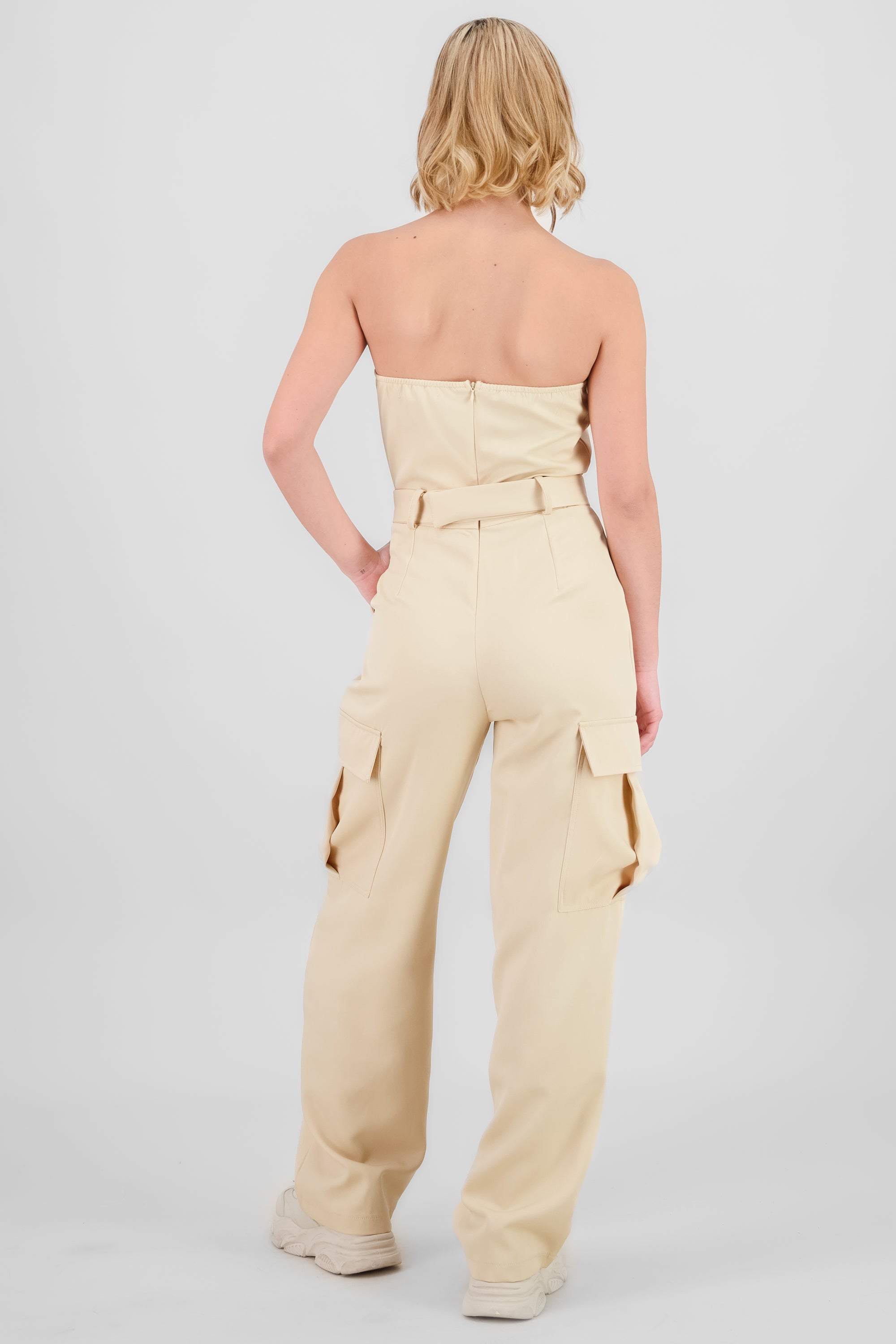 Solid Cargo Jumpsuit BEIGE