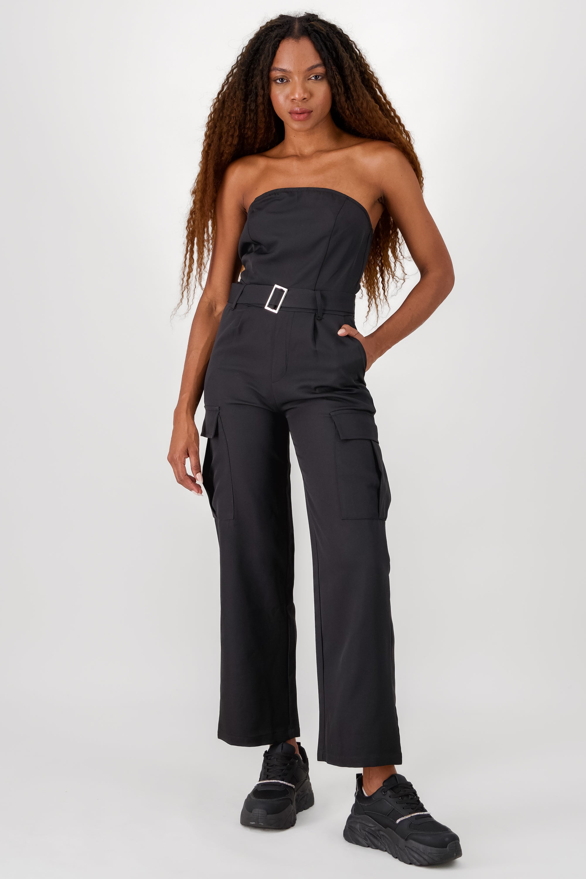 Solid Cargo Jumpsuit BLACK