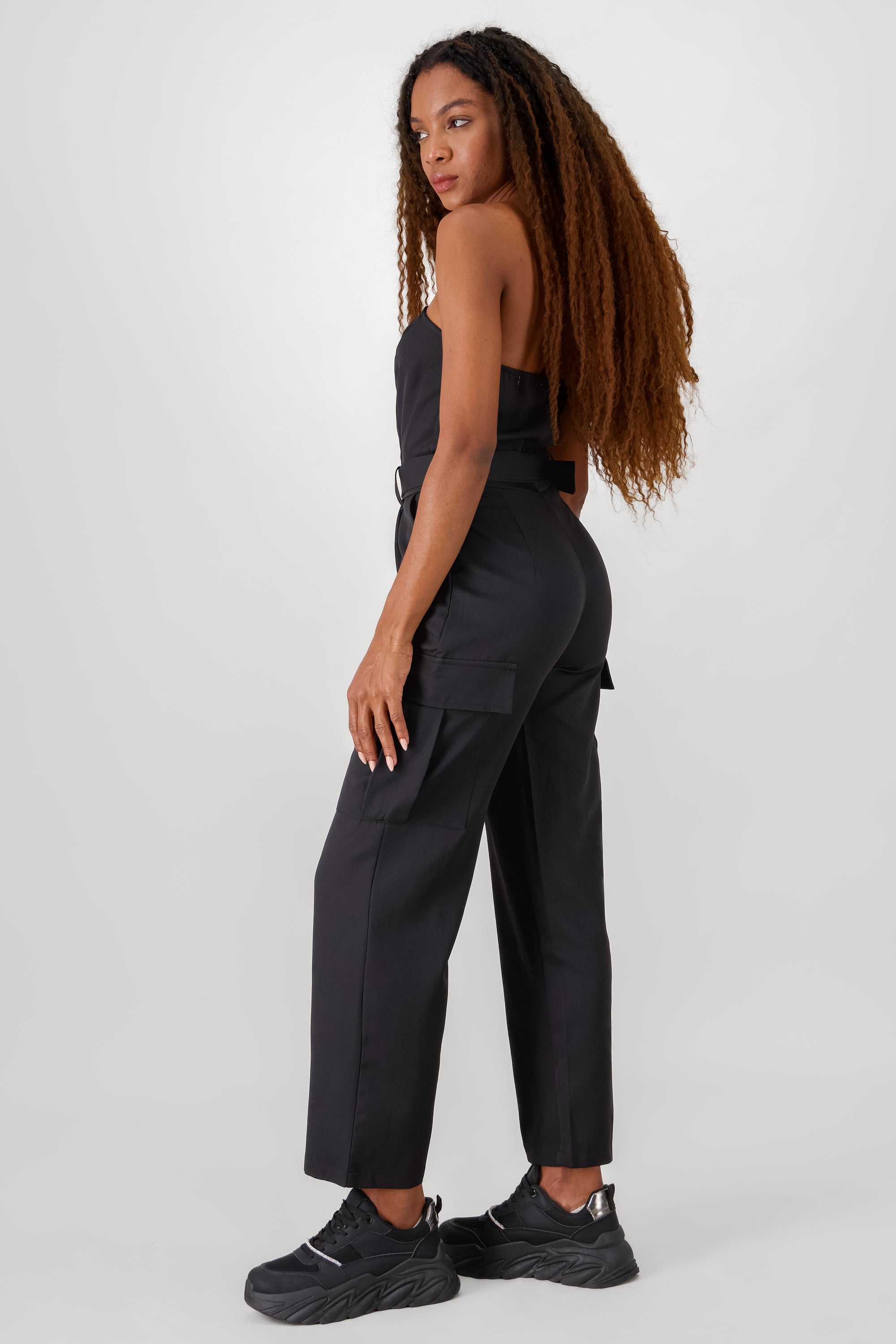 Solid Cargo Jumpsuit BLACK