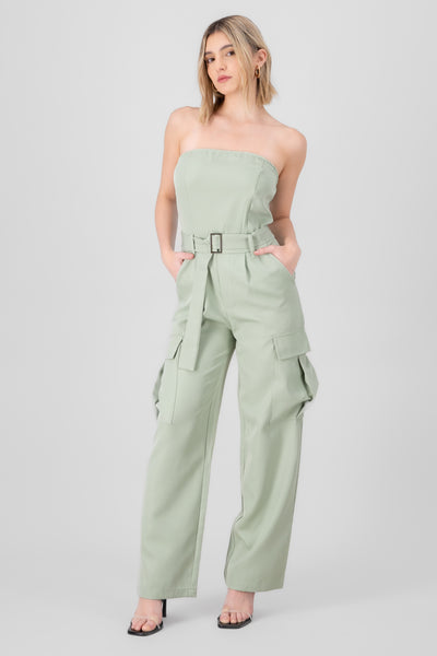 Solid Cargo Jumpsuit BEIGE