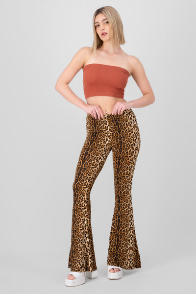 Animal Print Flared Pants BROWN COMBO