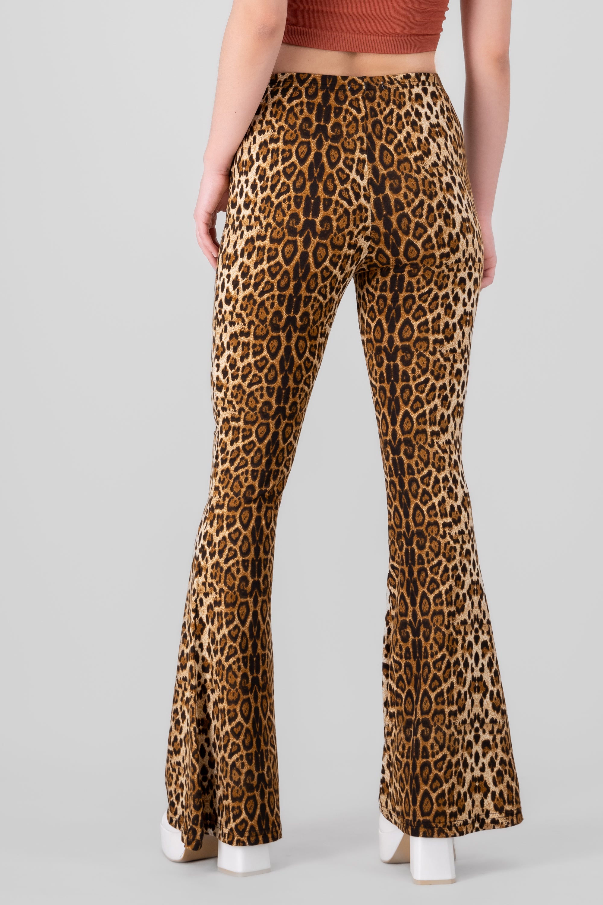 Animal Print Flared Pants BROWN COMBO