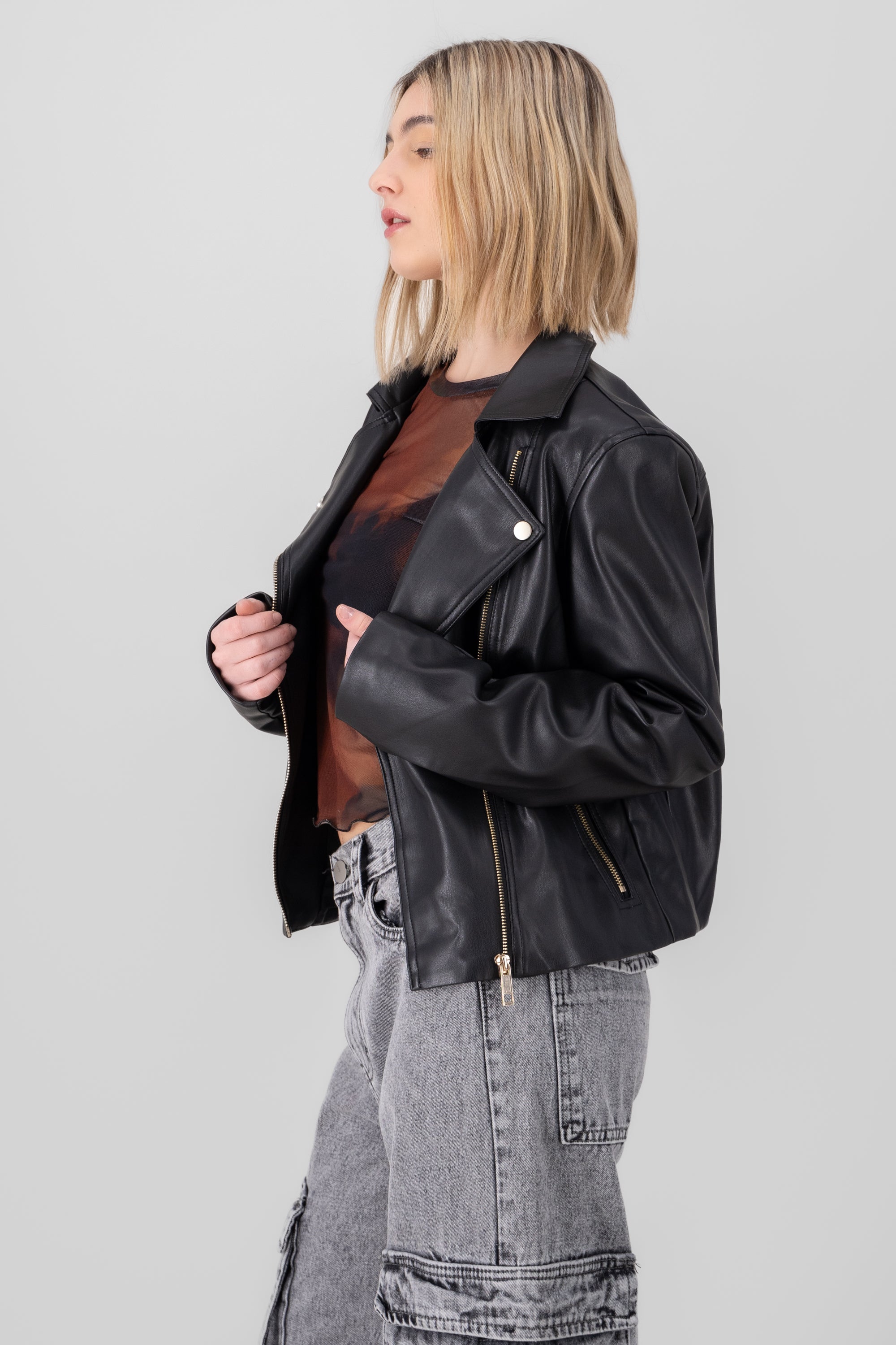 Faux Leather Biker Jacket BLACK