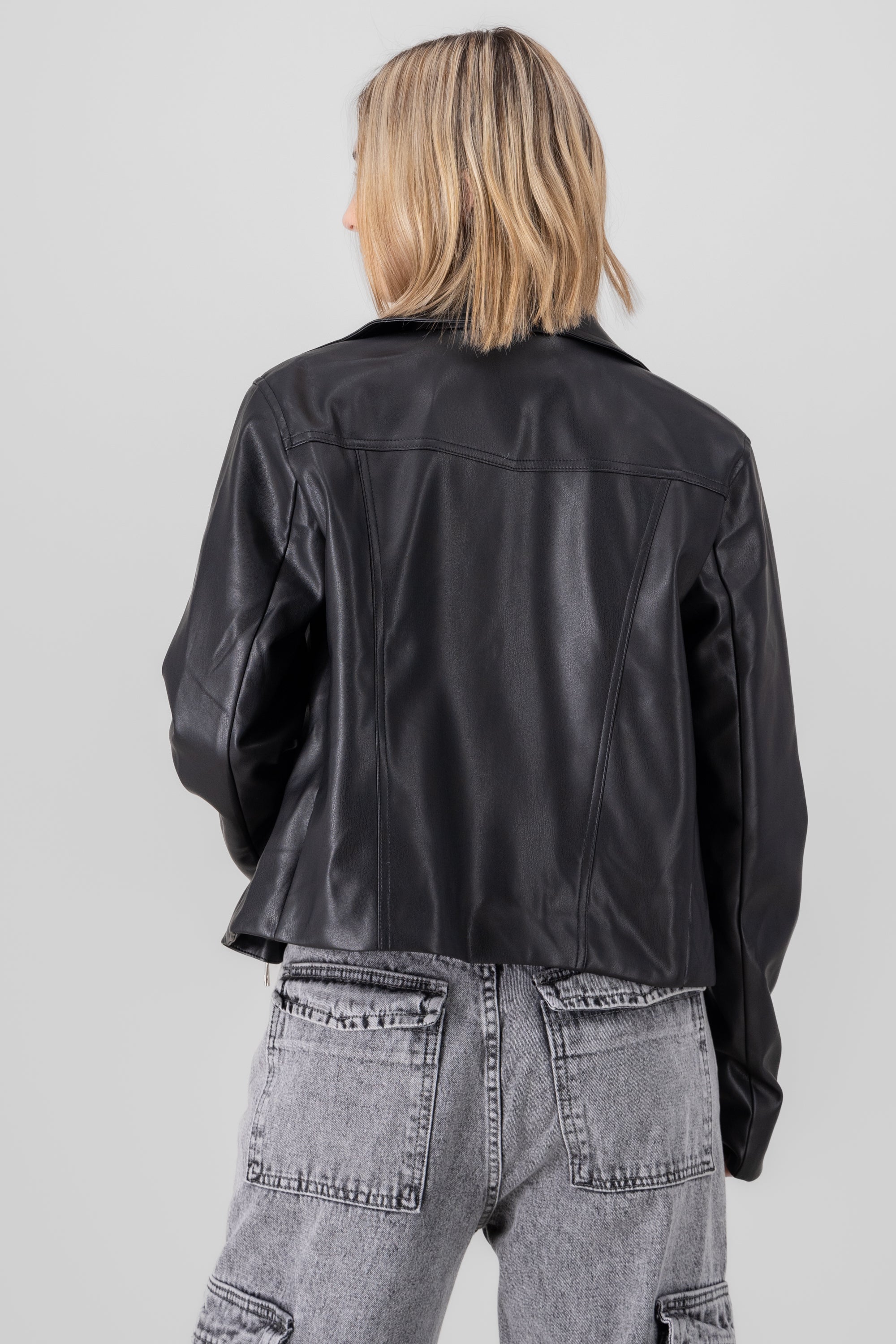 Faux Leather Biker Jacket BLACK