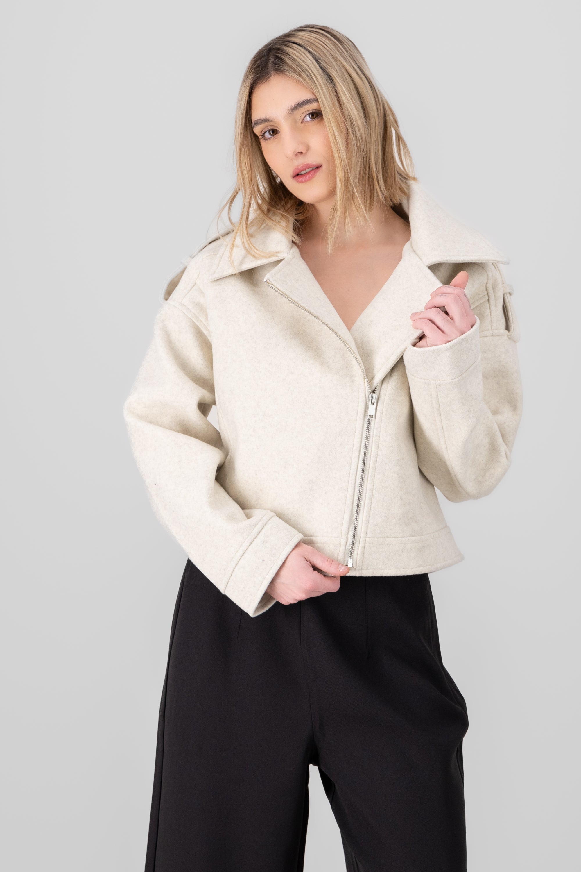 Fleece Biker Jacket BEIGE