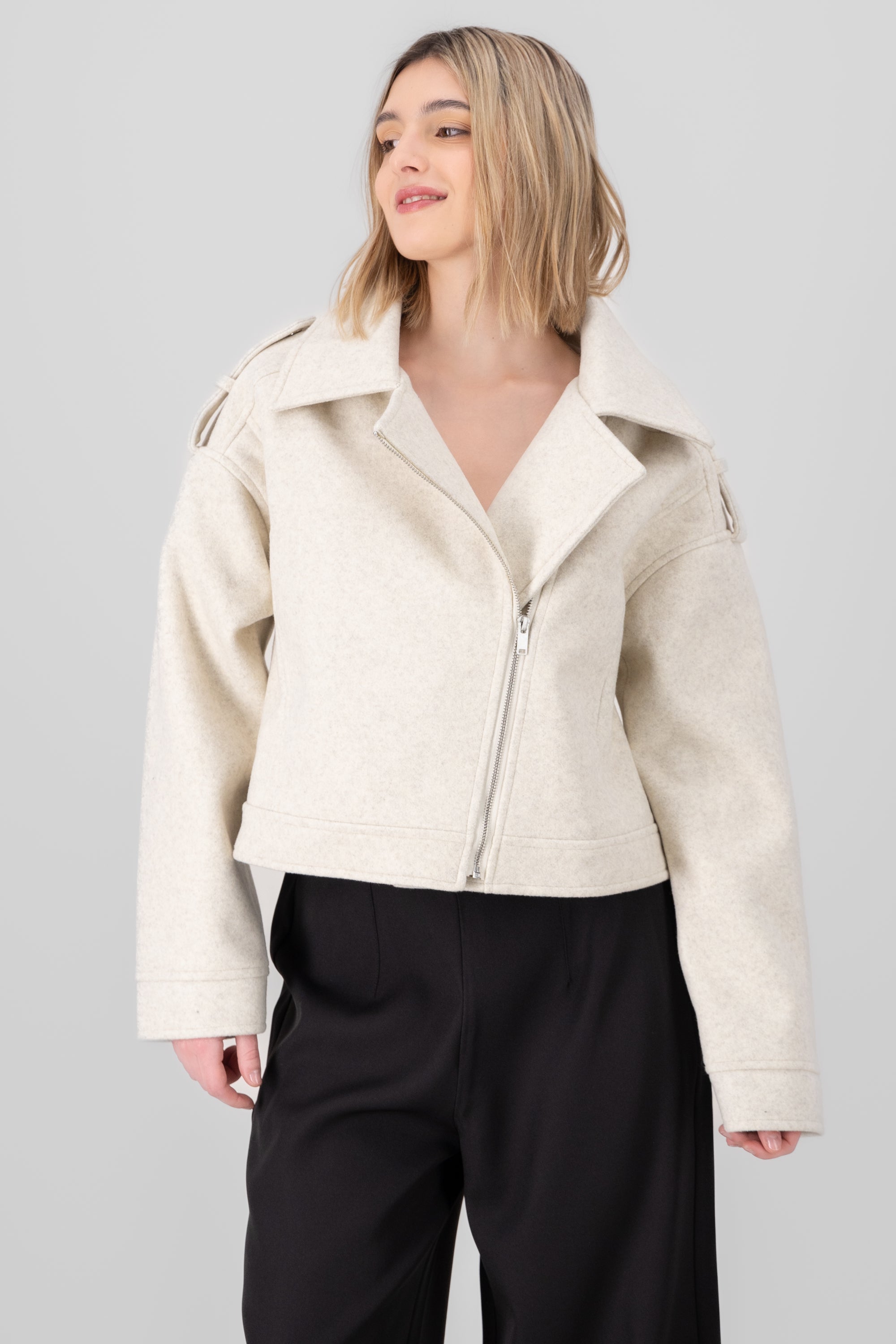 Fleece Biker Jacket BEIGE