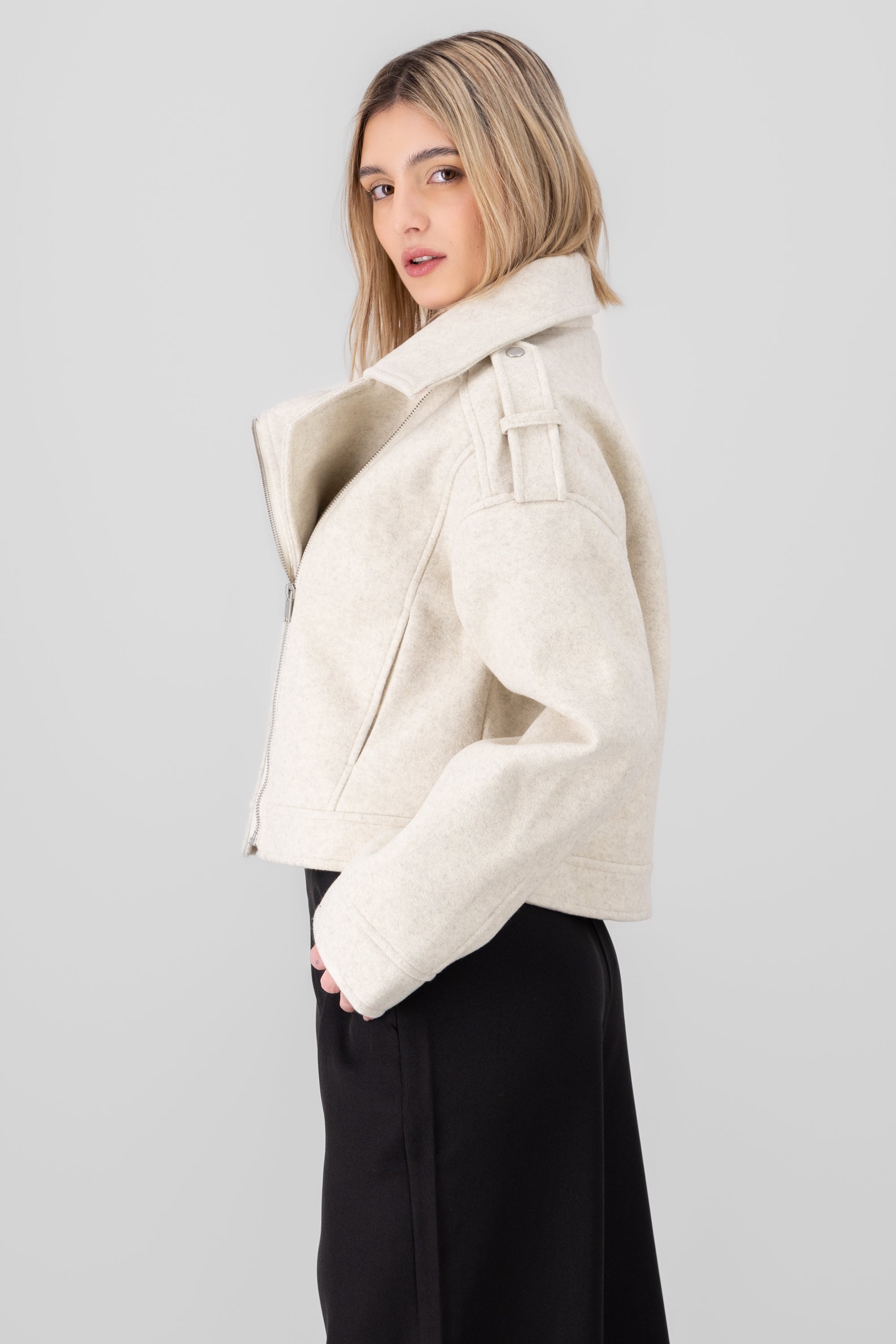 Fleece Biker Jacket BEIGE