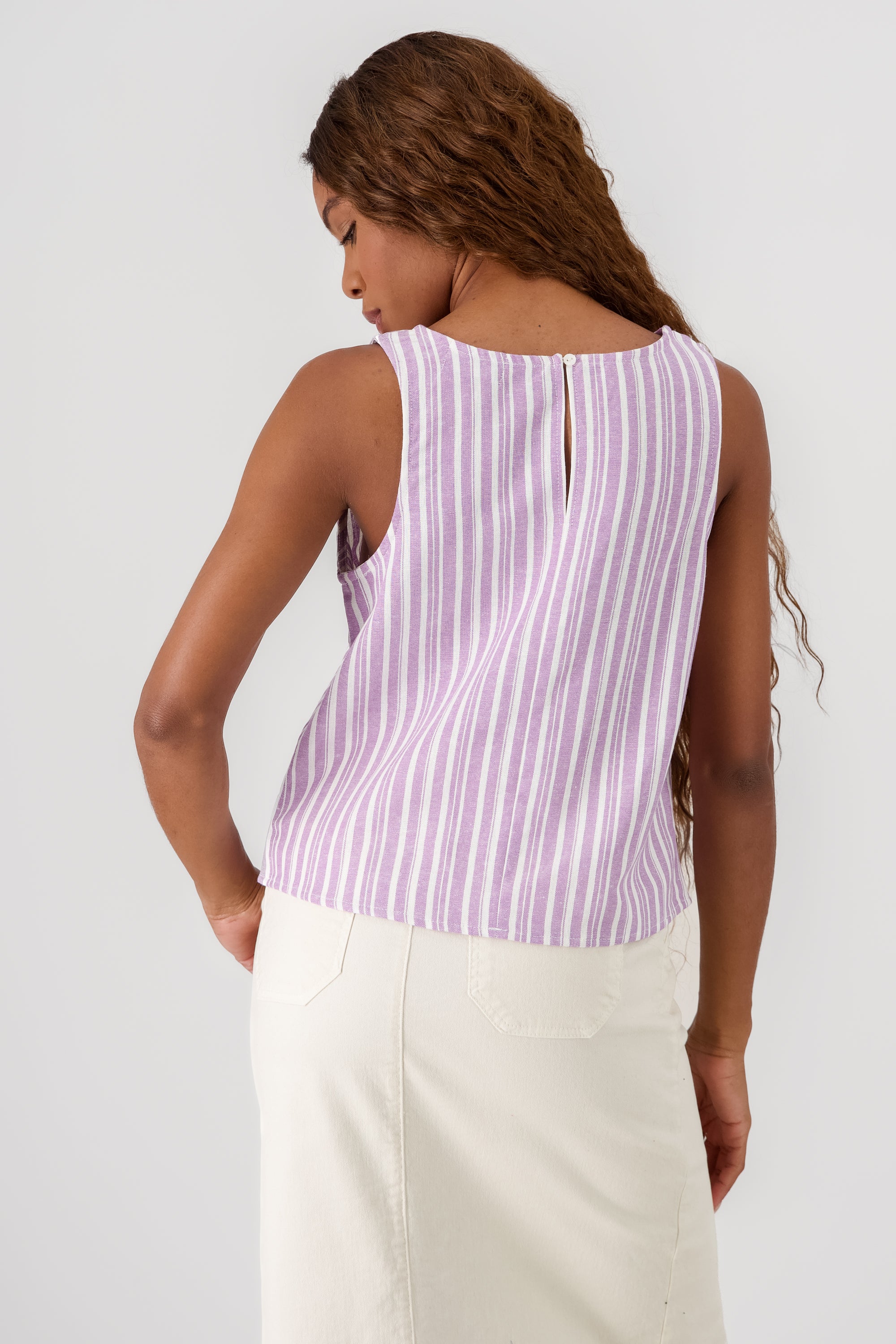 Sleeveless Striped Linen Top PASTEL PURPLE