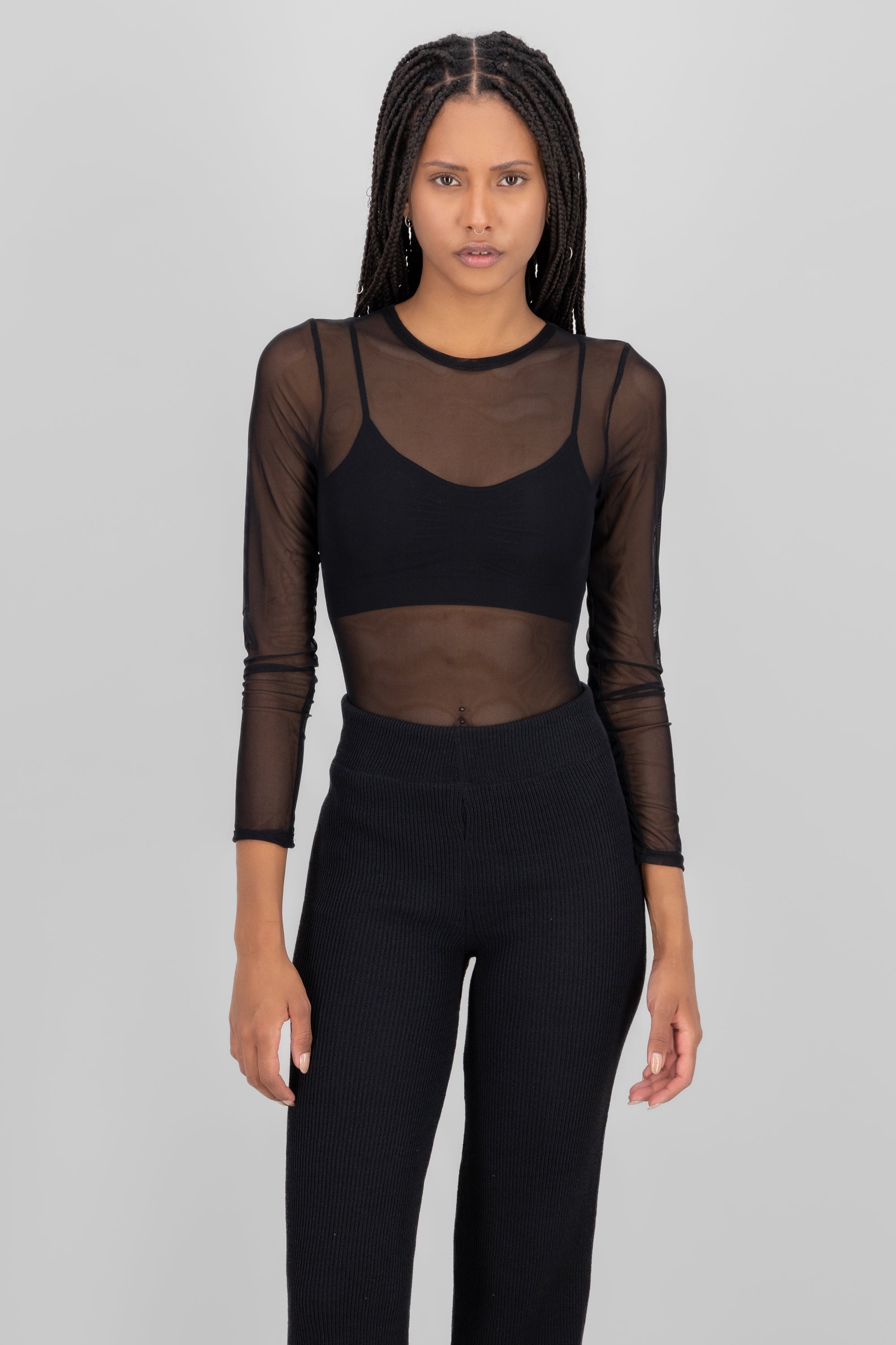 Mesh Long Sleeve Bodysuit BLACK