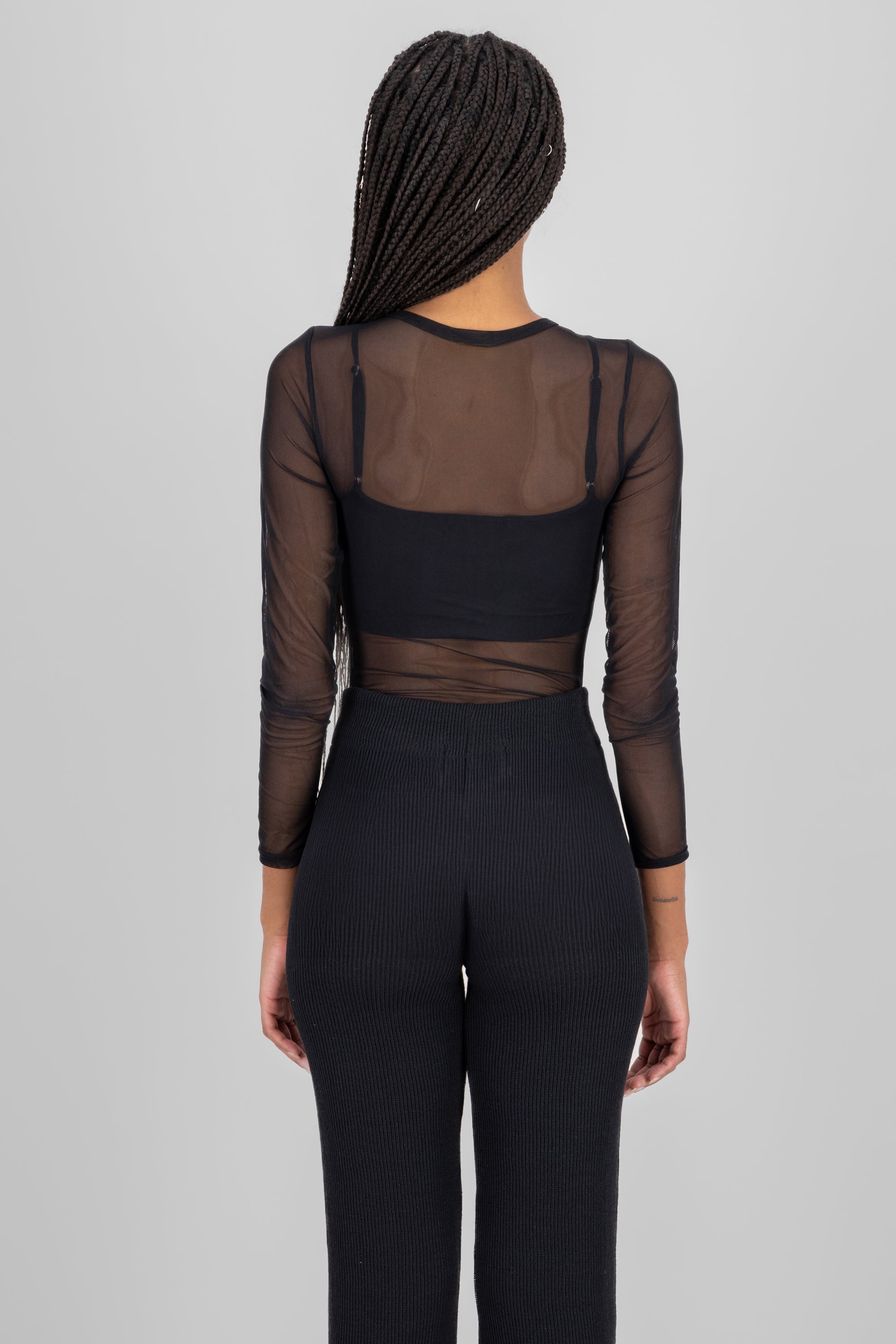 Mesh Long Sleeve Bodysuit BLACK