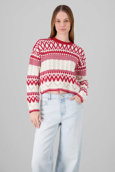 Textured Christmas Sweater RED COMBO