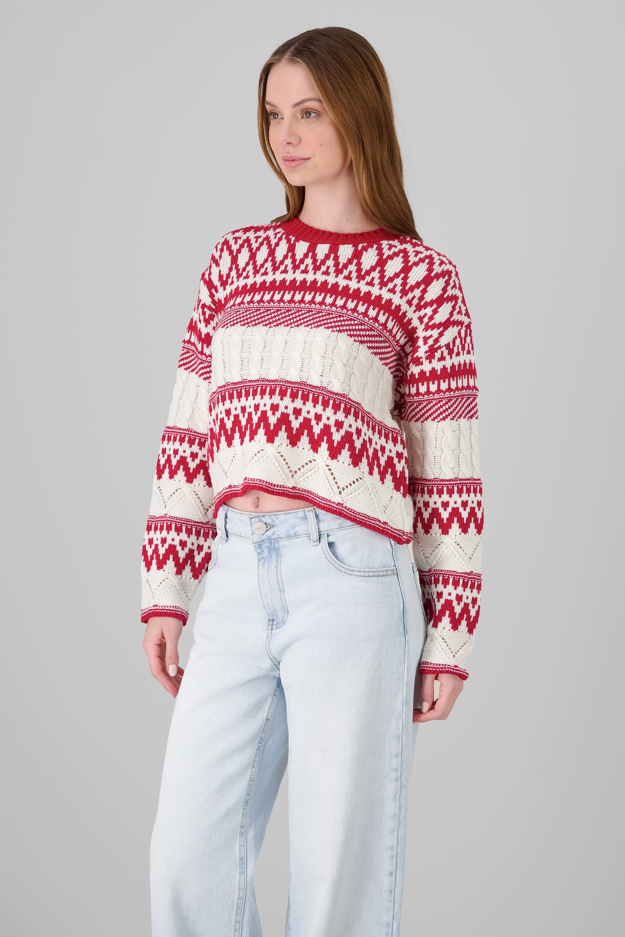 Textured Christmas Sweater RED COMBO