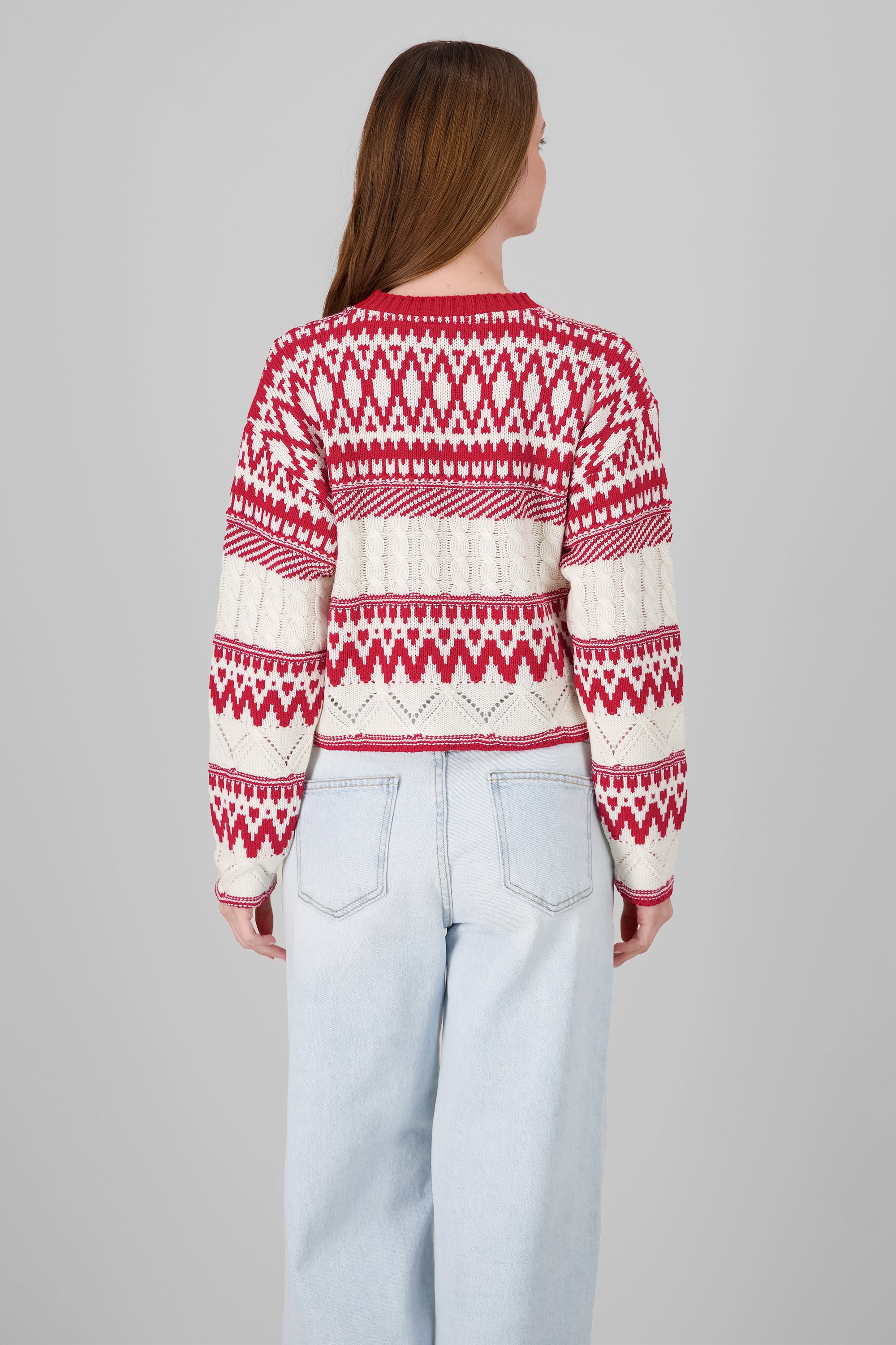 Textured Christmas Sweater RED COMBO