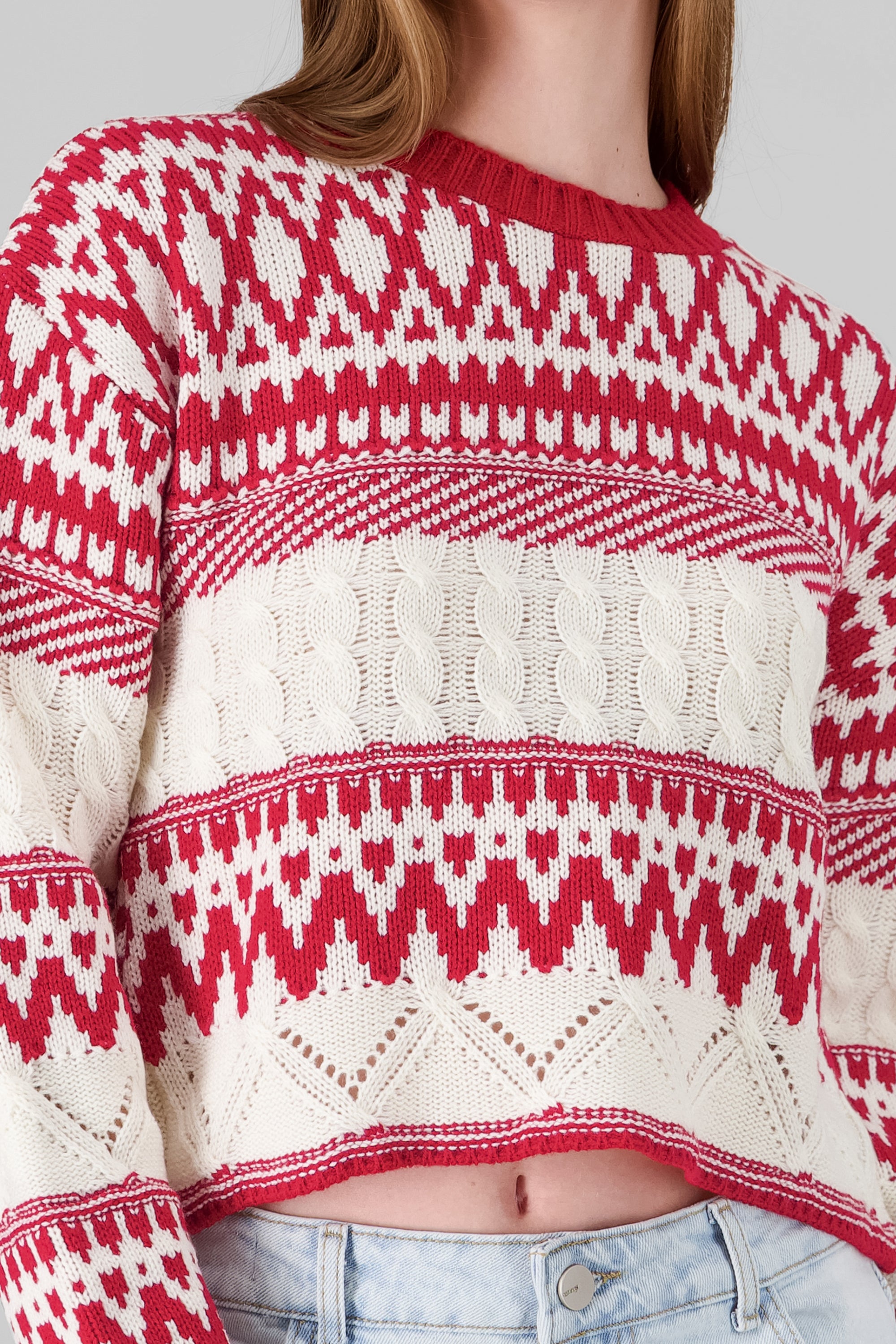 Textured Christmas Sweater RED COMBO