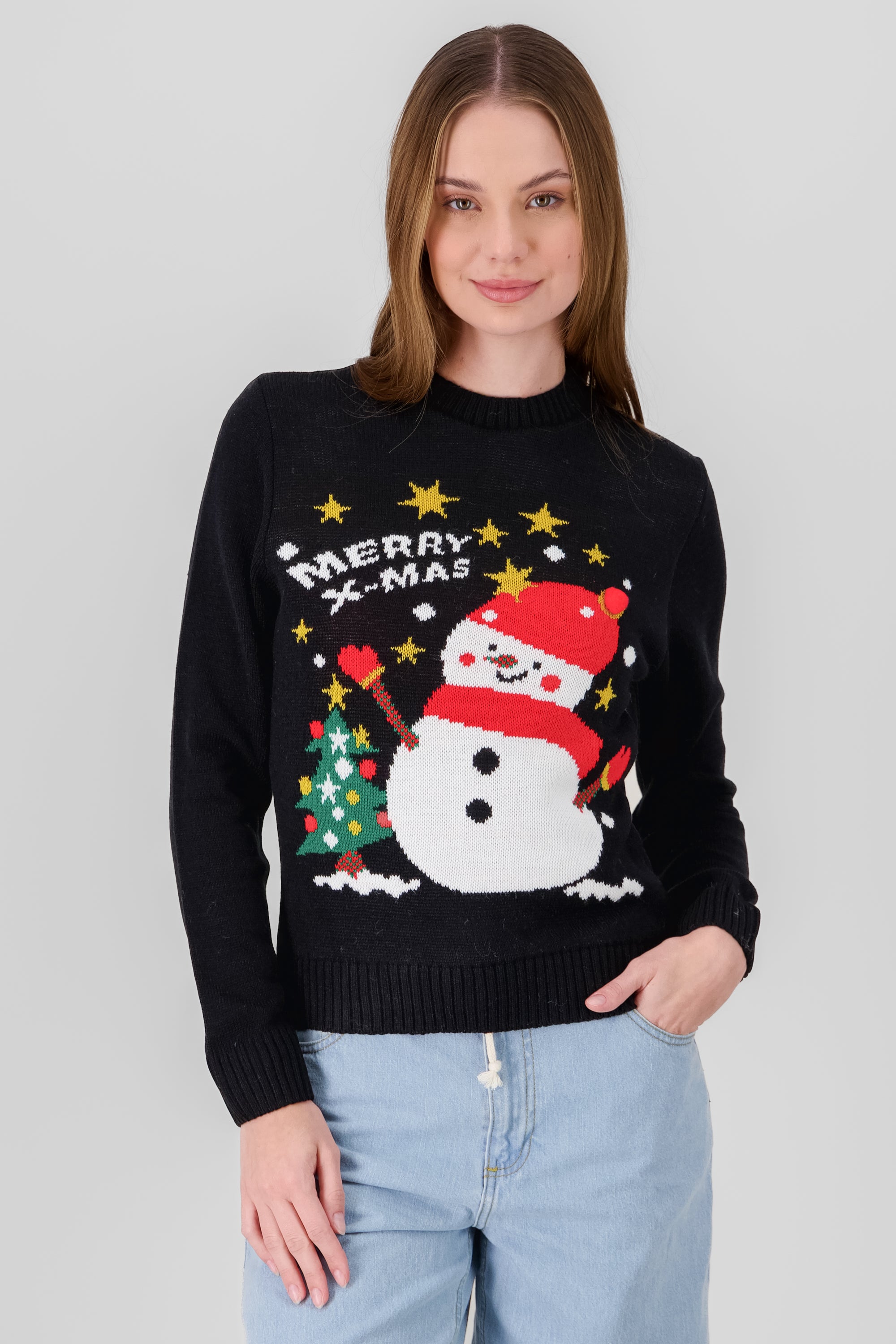 Merry Xmas Snowman Sweater BLACK COMBO