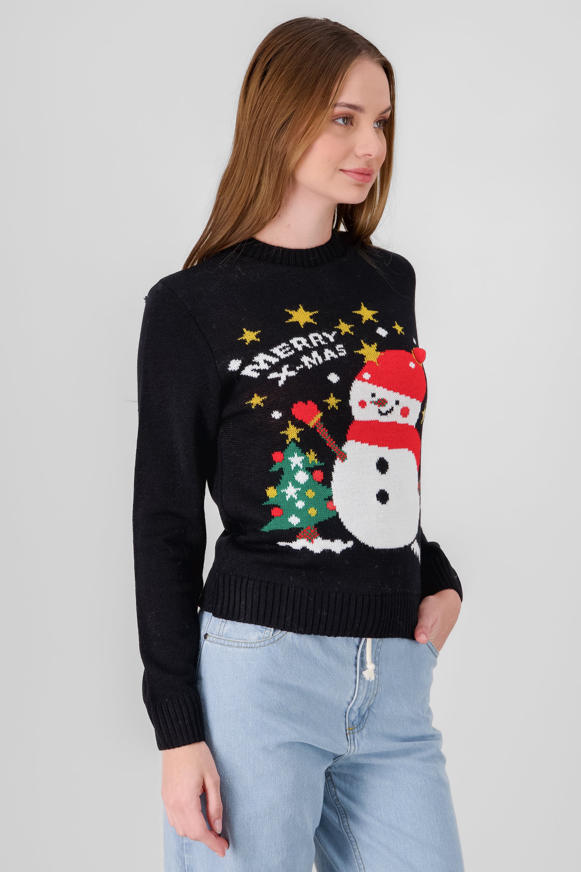 Merry Xmas Snowman Sweater BLACK COMBO