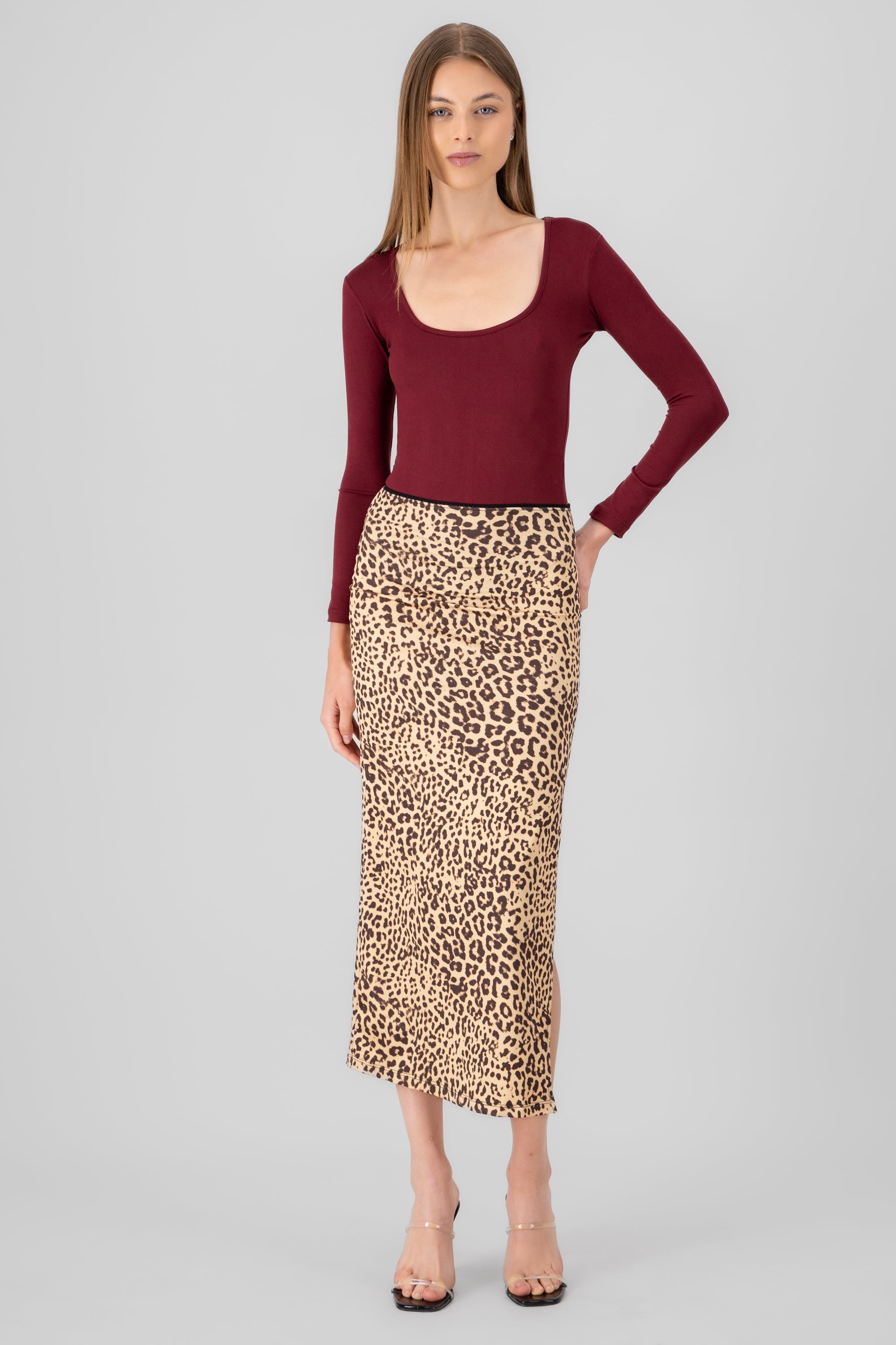 Animal Print Maxi Skirt BEIGE