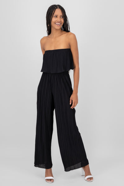 Textured Off the Shouder Jumpsuit BLACK