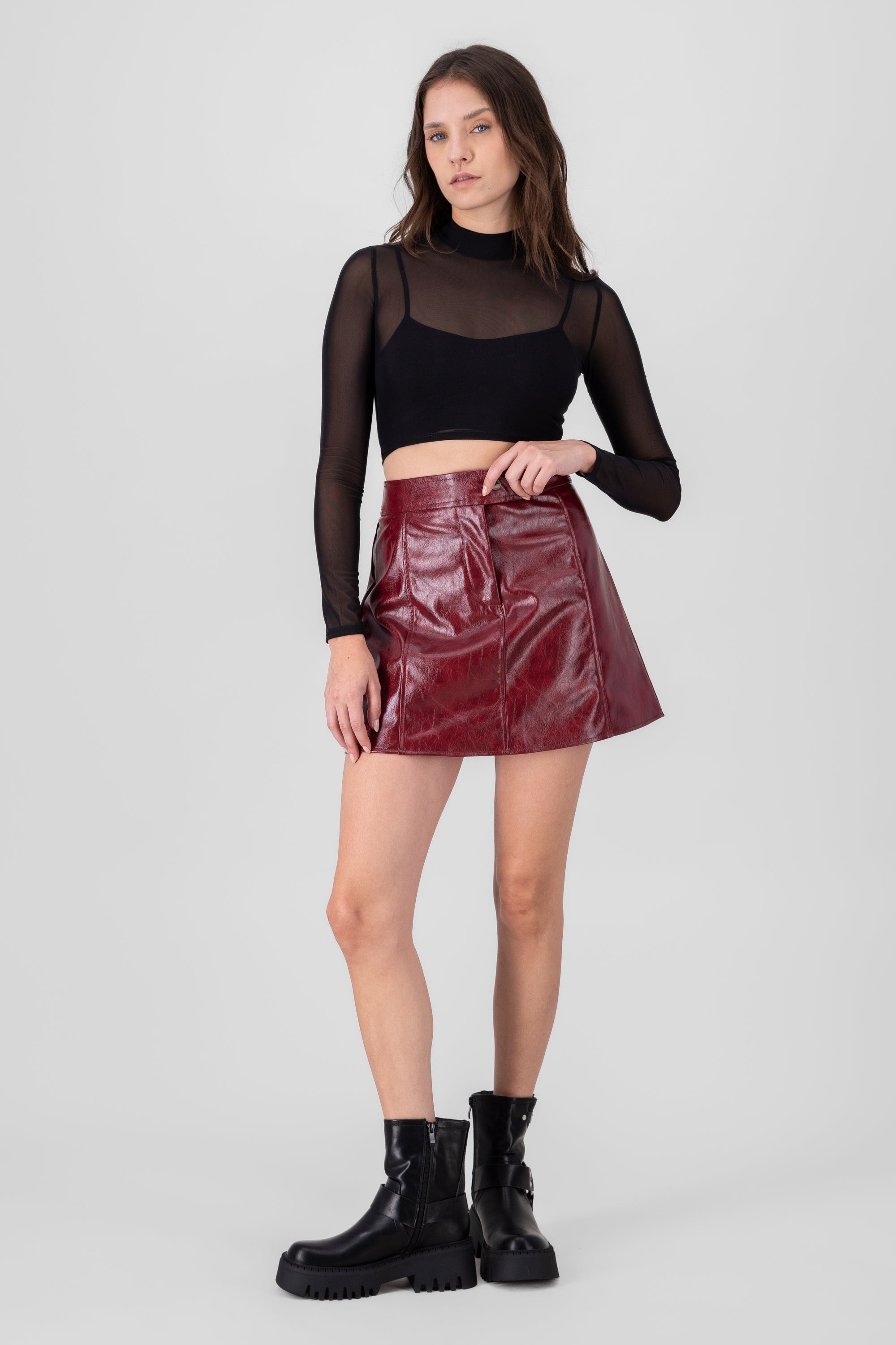 Faux Leather Mini Skirt BURGUNDY