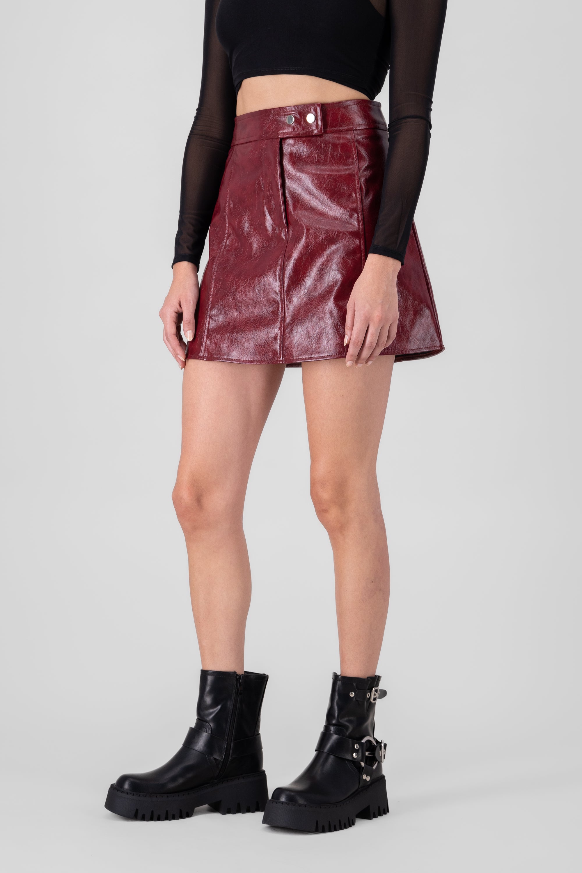 Faux Leather Mini Skirt BURGUNDY