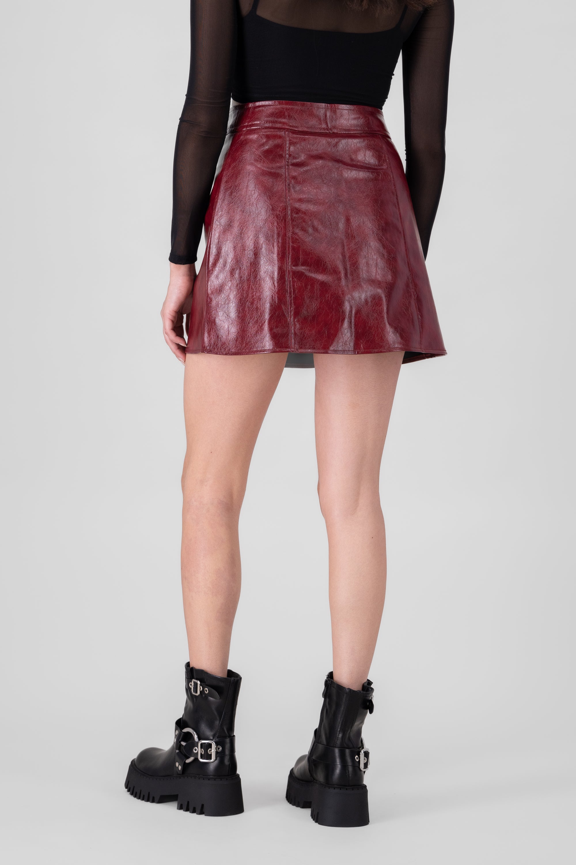 Faux Leather Mini Skirt BURGUNDY