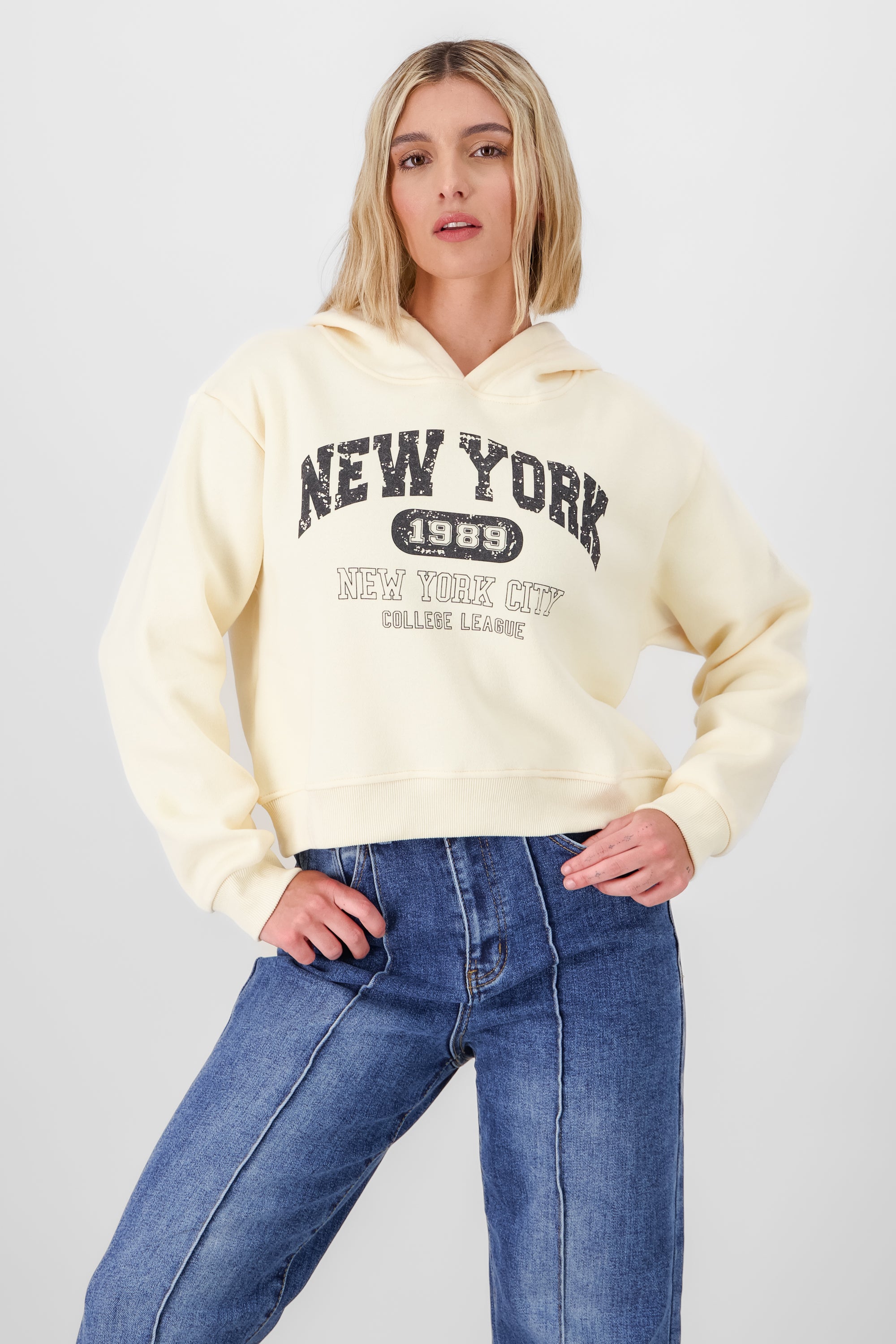 New York Printed Hoodie CREAM