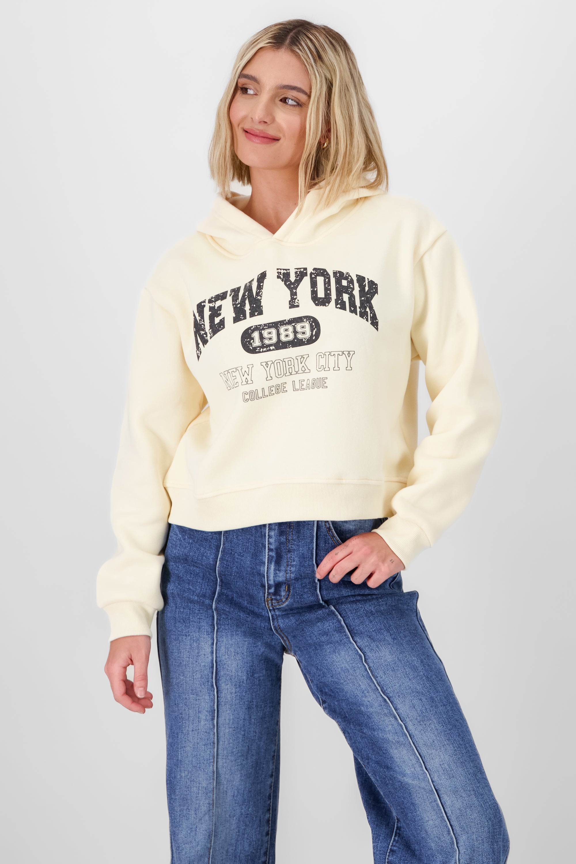 New York Printed Hoodie CREAM