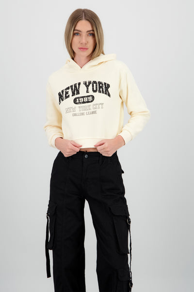 New York Printed Hoodie BLACK