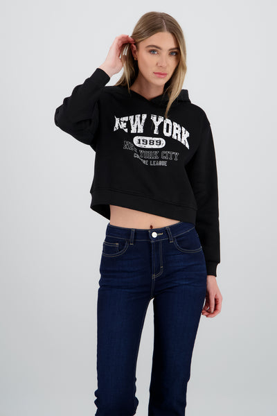 New York Printed Hoodie BLACK