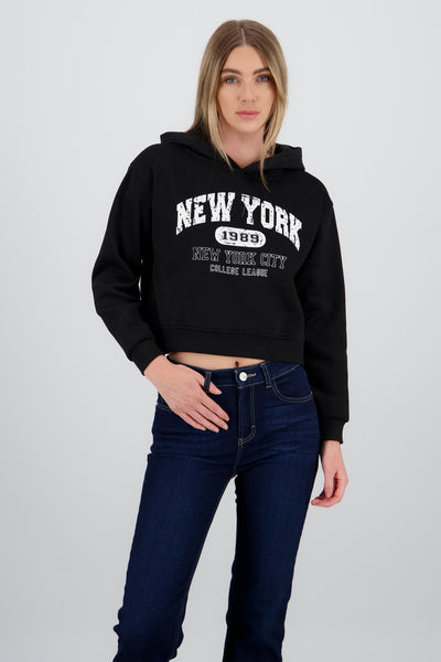 New York Printed Hoodie BLACK