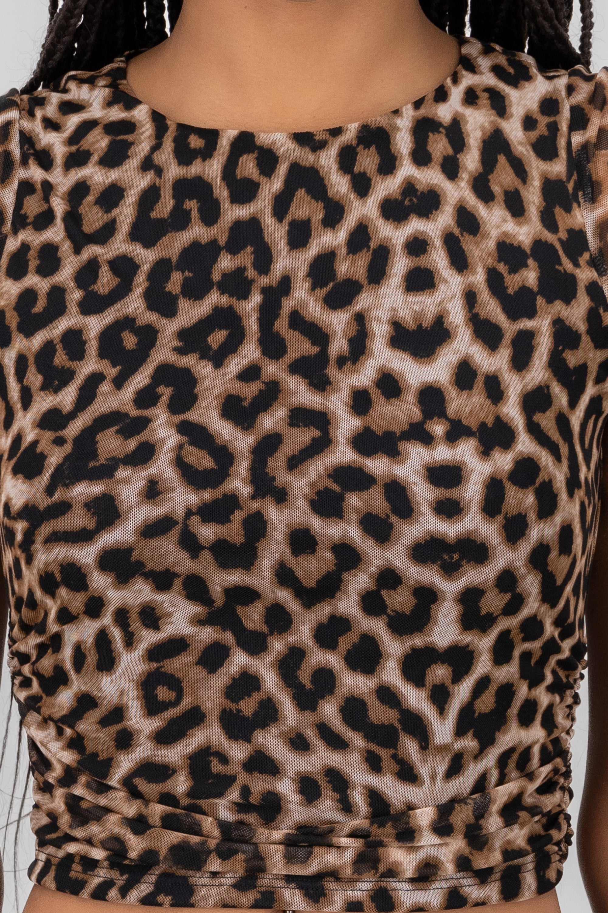 Side Gathering Animal Print Top BROWN COMBO