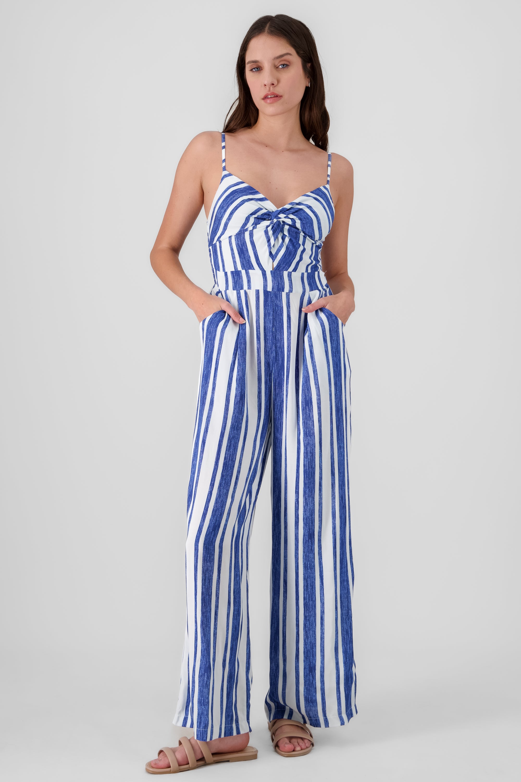 Striped Jumpsuit With Detail Bow BLUE COMBO