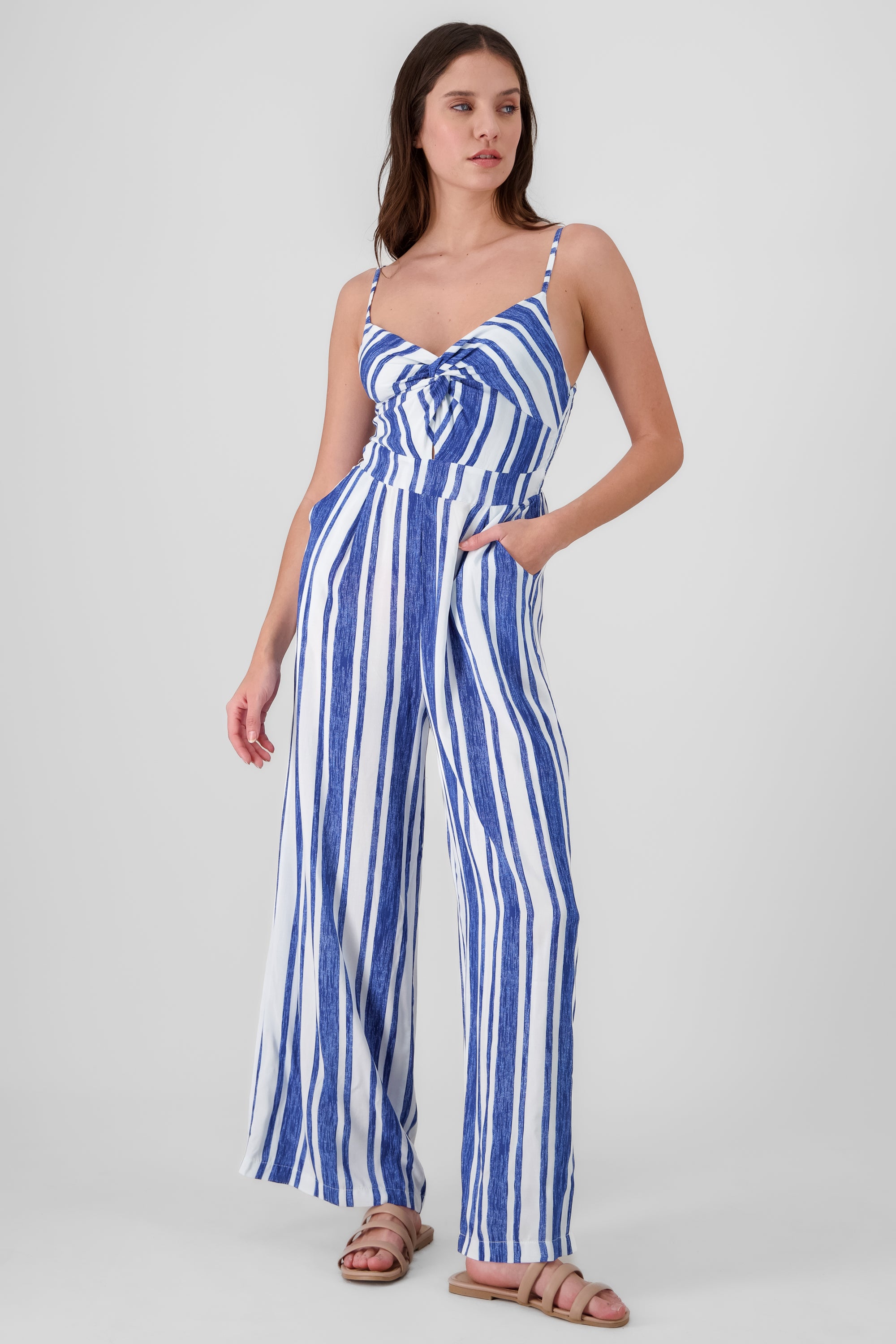 Striped Jumpsuit With Detail Bow BLUE COMBO