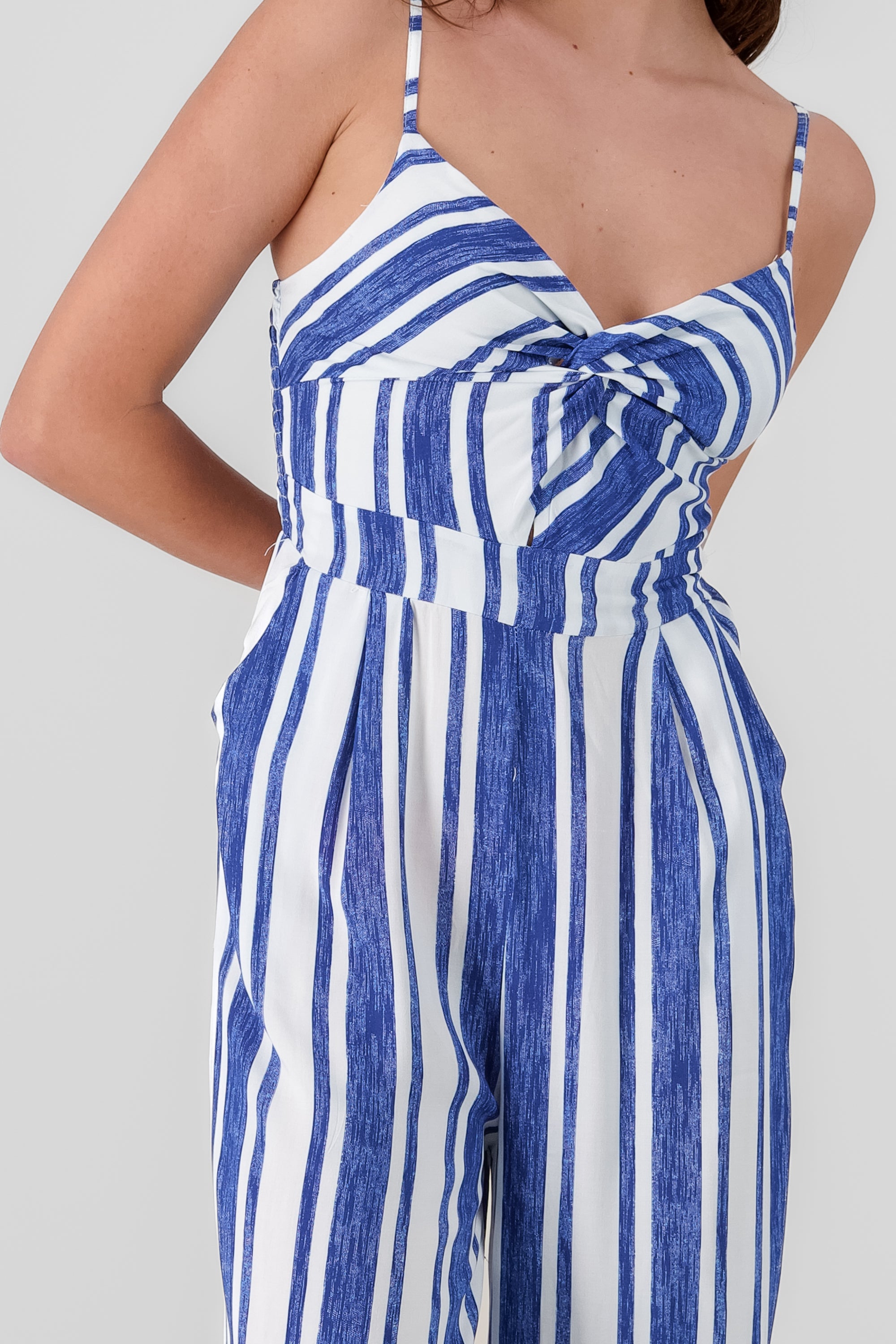 Striped Jumpsuit With Detail Bow BLUE COMBO