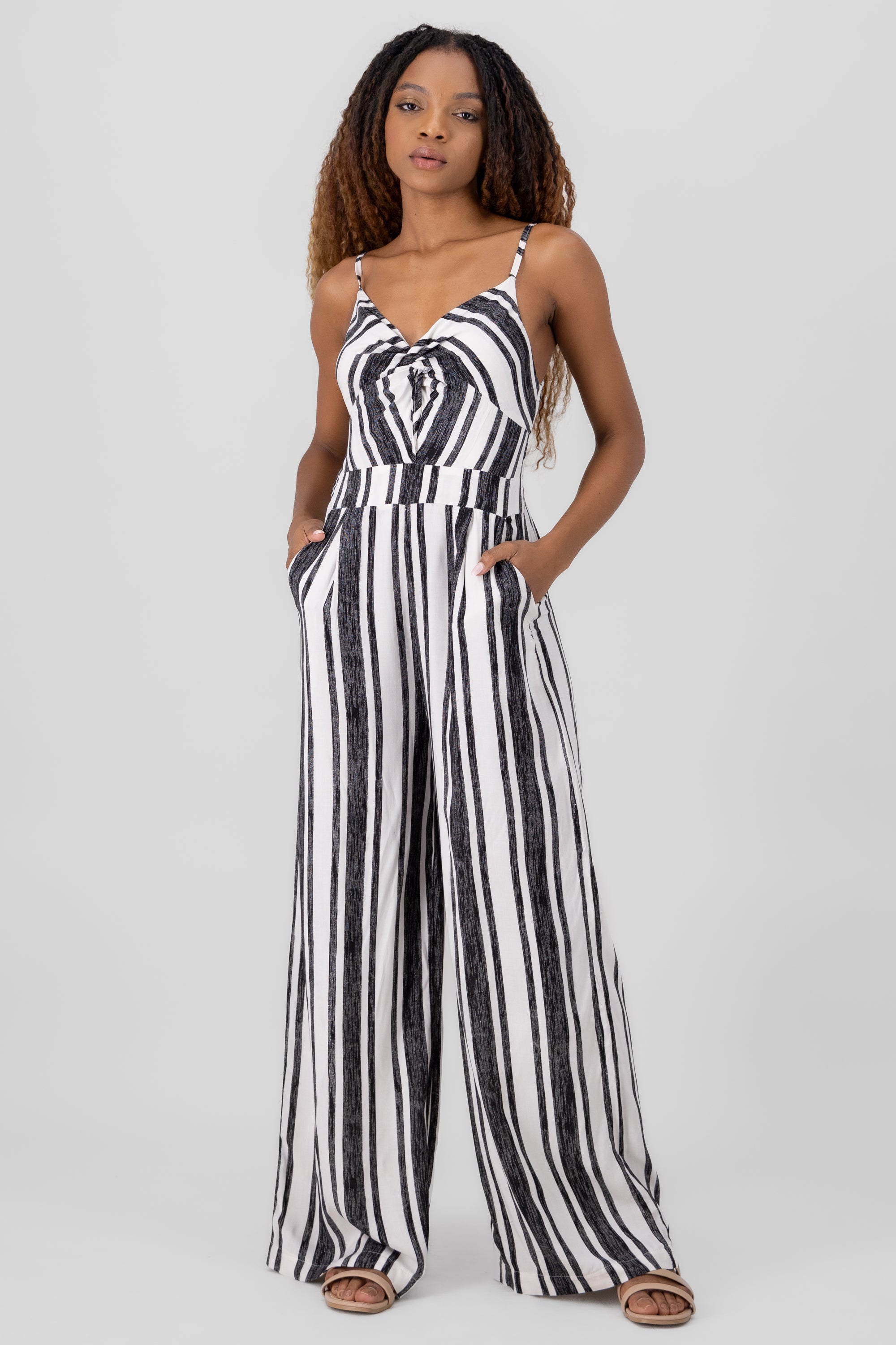 Striped Jumpsuit With Detail Bow BLACK COMBO