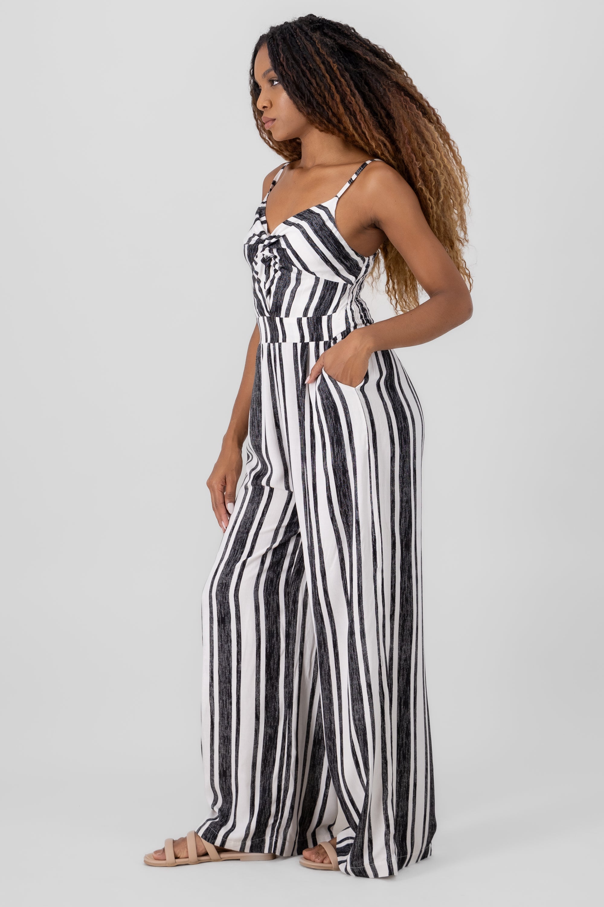 Striped Jumpsuit With Detail Bow BLACK COMBO