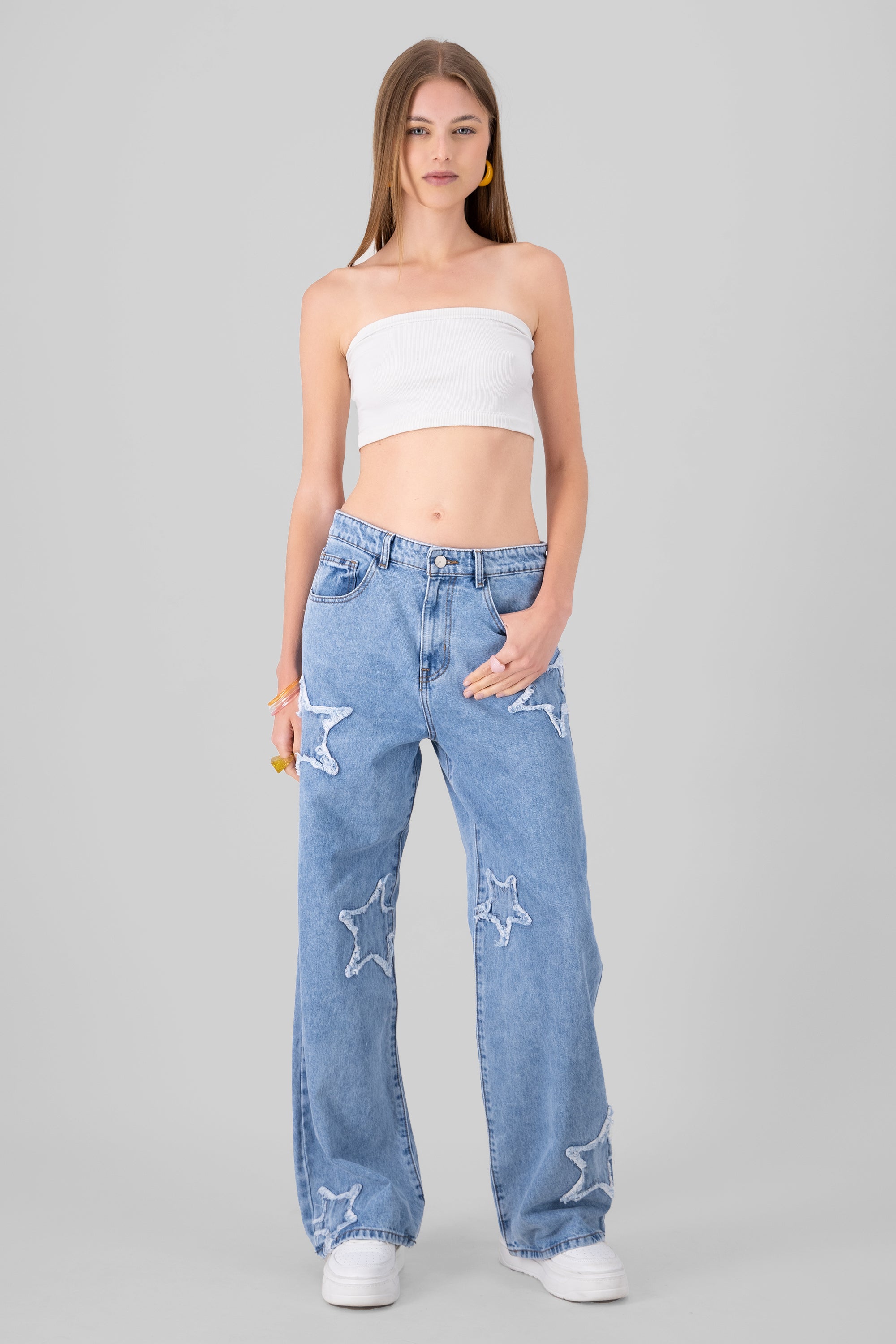 Wide Leg Jeans With Stars LIGHT WASH