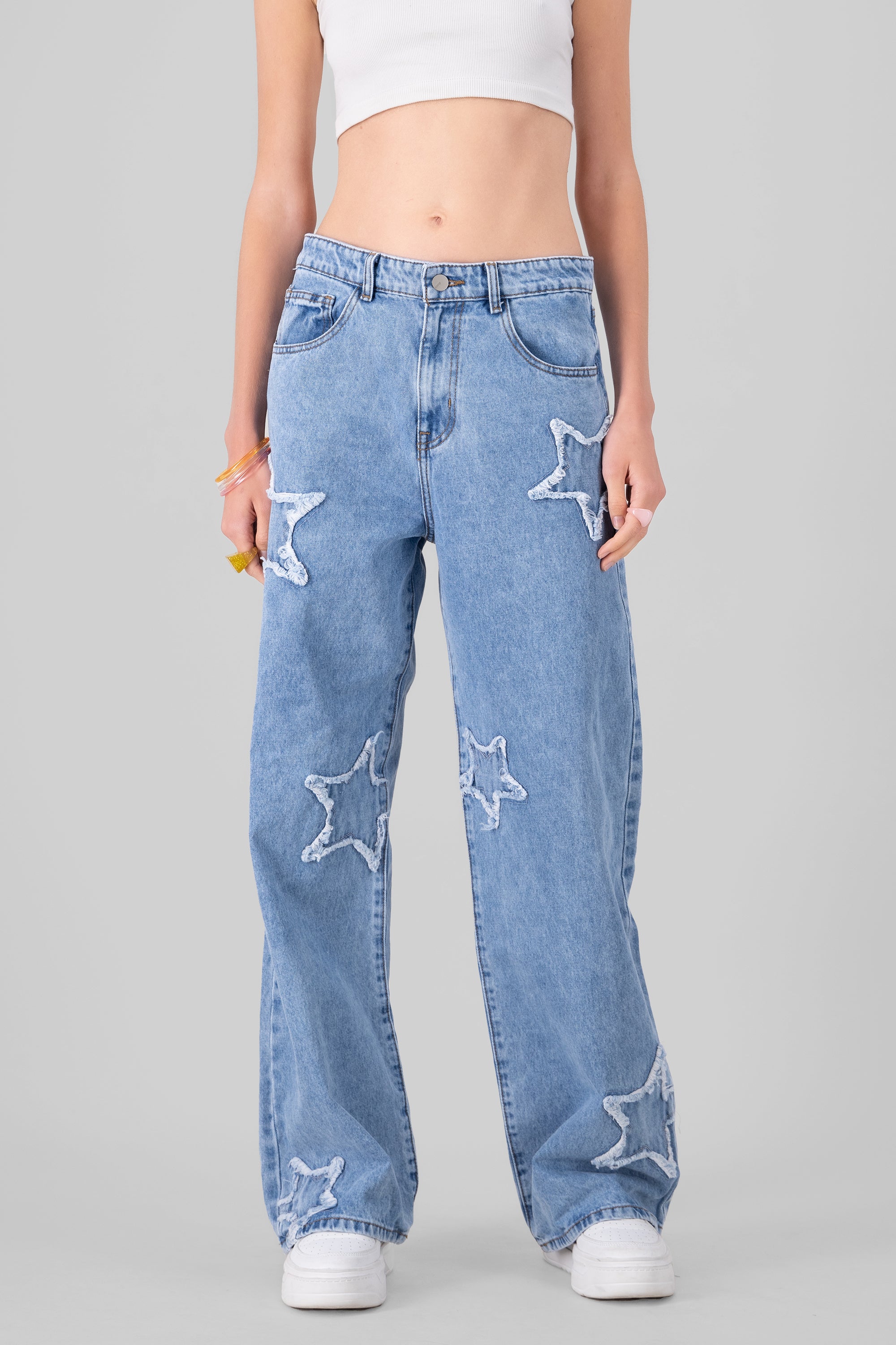 Wide Leg Jeans With Stars LIGHT WASH