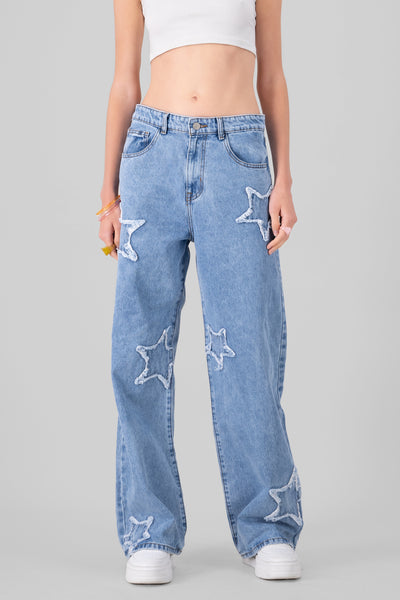 Wide Leg Jeans With Stars MEDIUM WASH