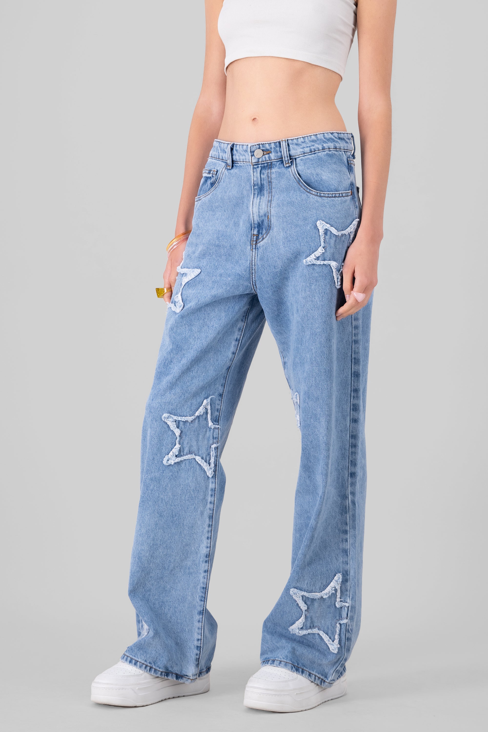 Wide Leg Jeans With Stars LIGHT WASH