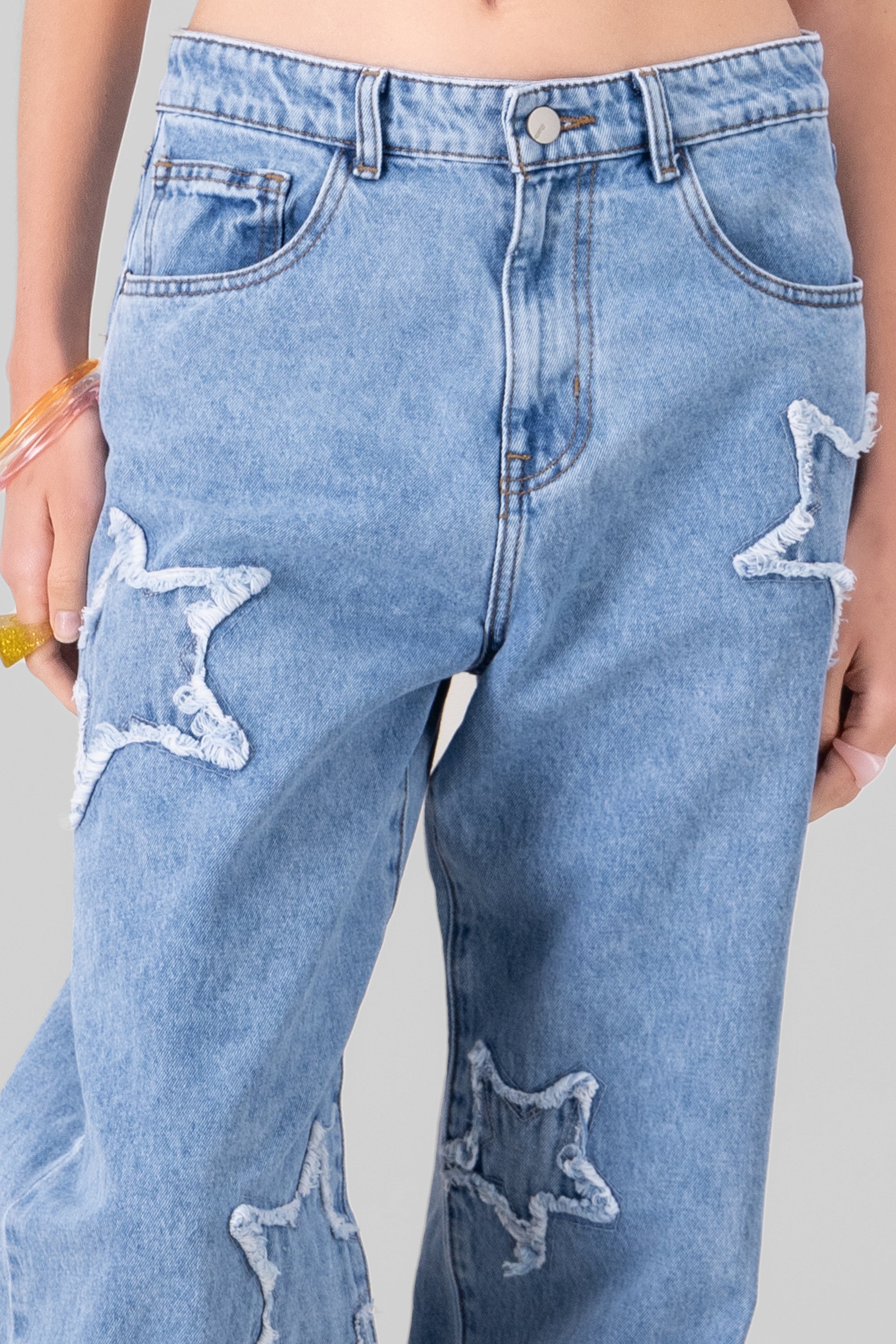 Wide Leg Jeans With Stars LIGHT WASH