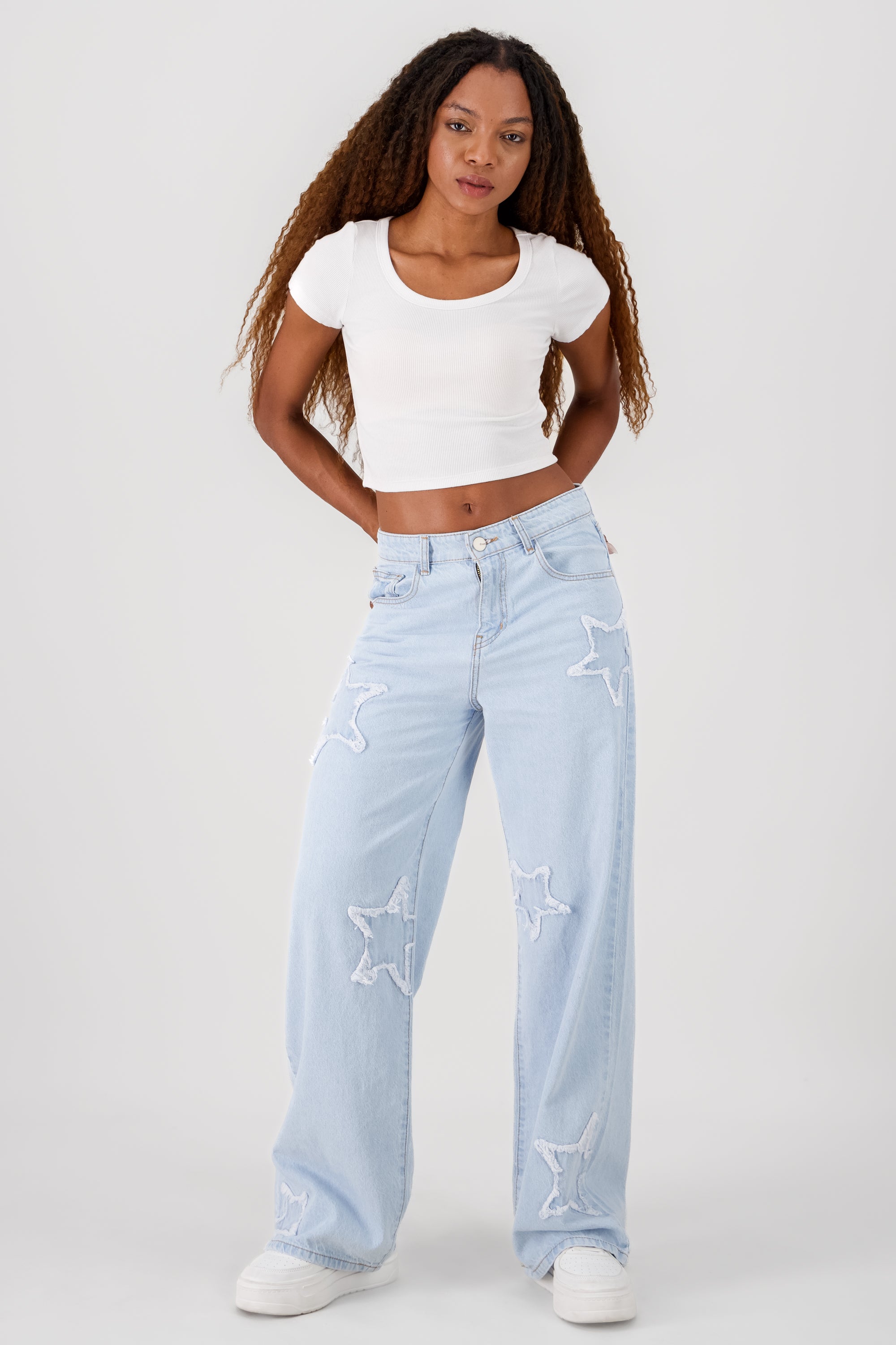 Wide Leg Jeans With Stars BLEACHED