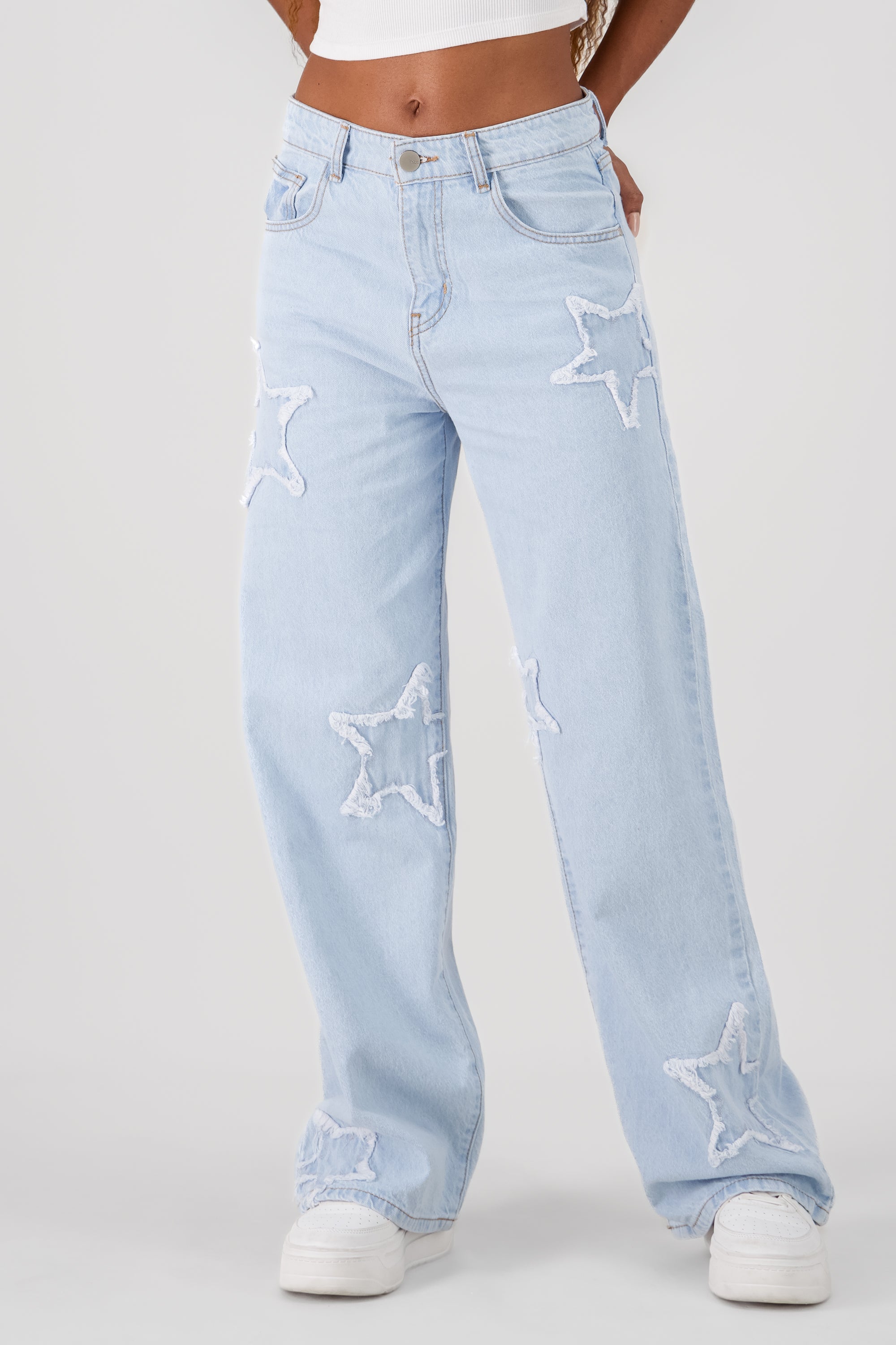 Wide Leg Jeans With Stars BLEACHED