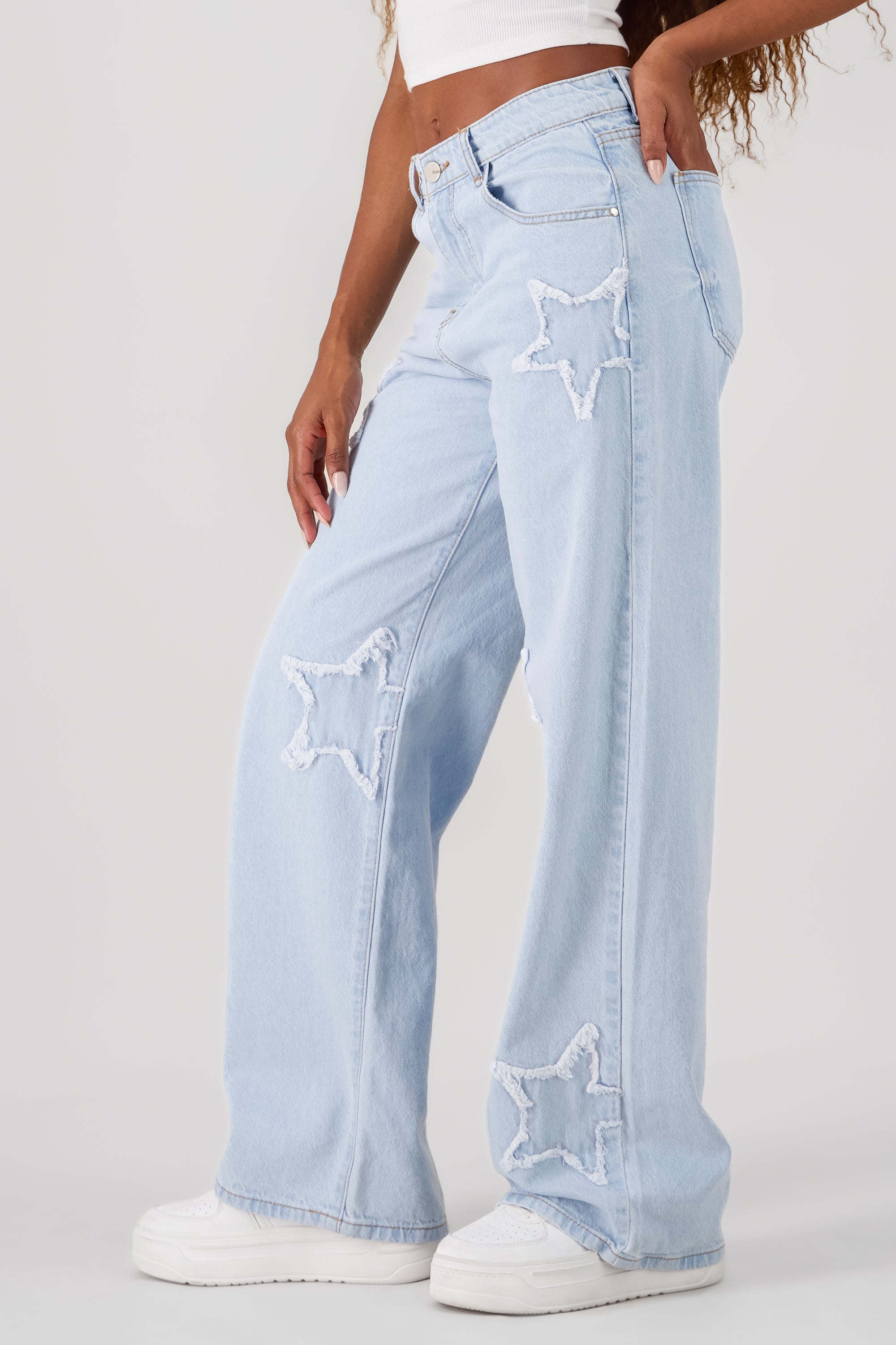 Wide Leg Jeans With Stars BLEACHED