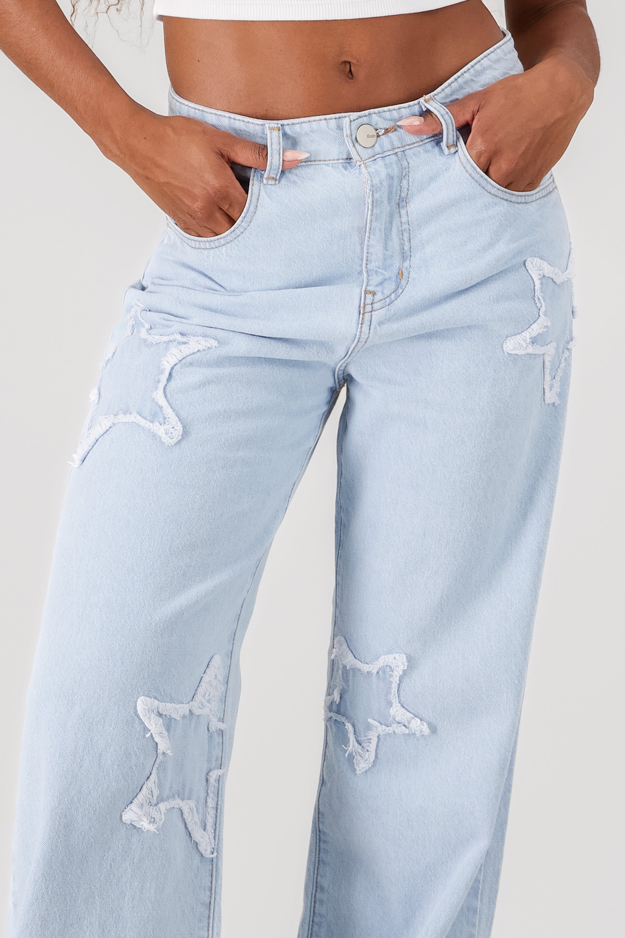 Wide Leg Jeans With Stars BLEACHED