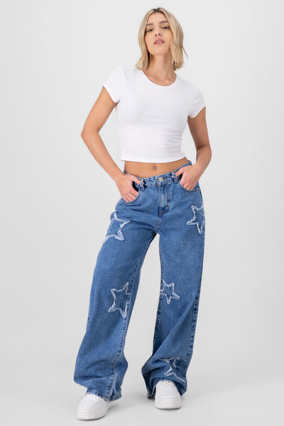 Wide Leg Jeans With Stars MEDIUM WASH