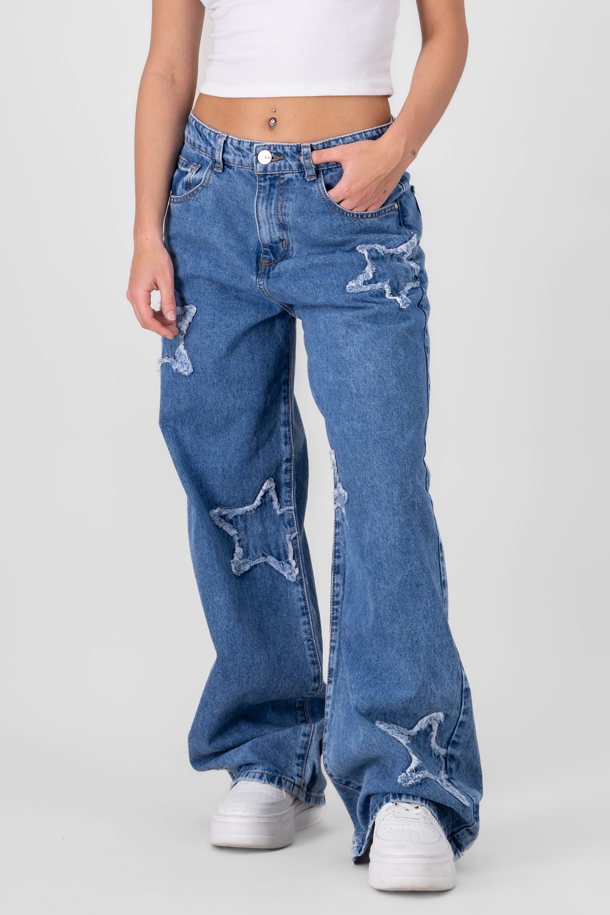 Wide Leg Jeans With Stars MEDIUM WASH