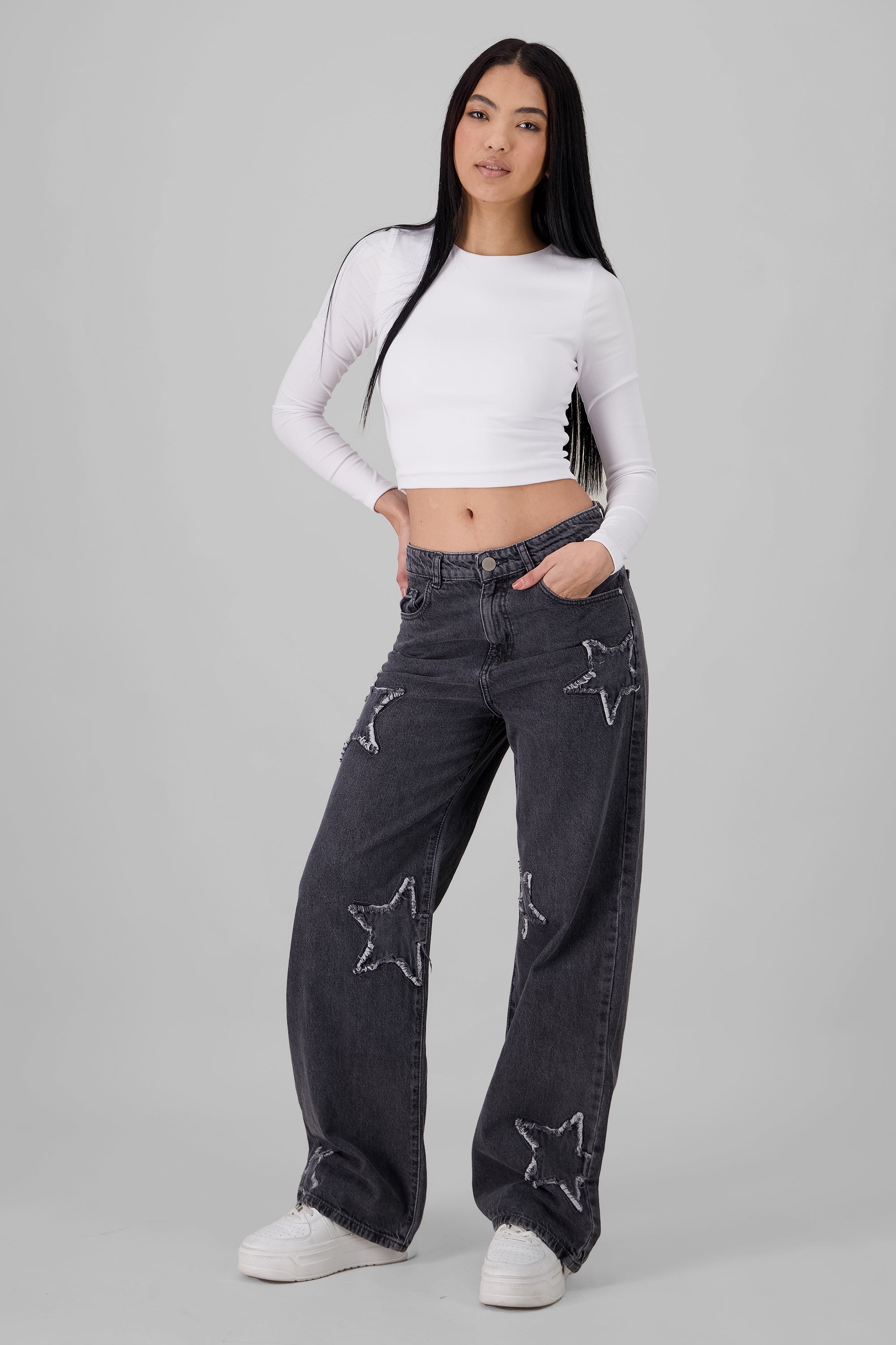 Wide Leg Jeans With Stars GRAY