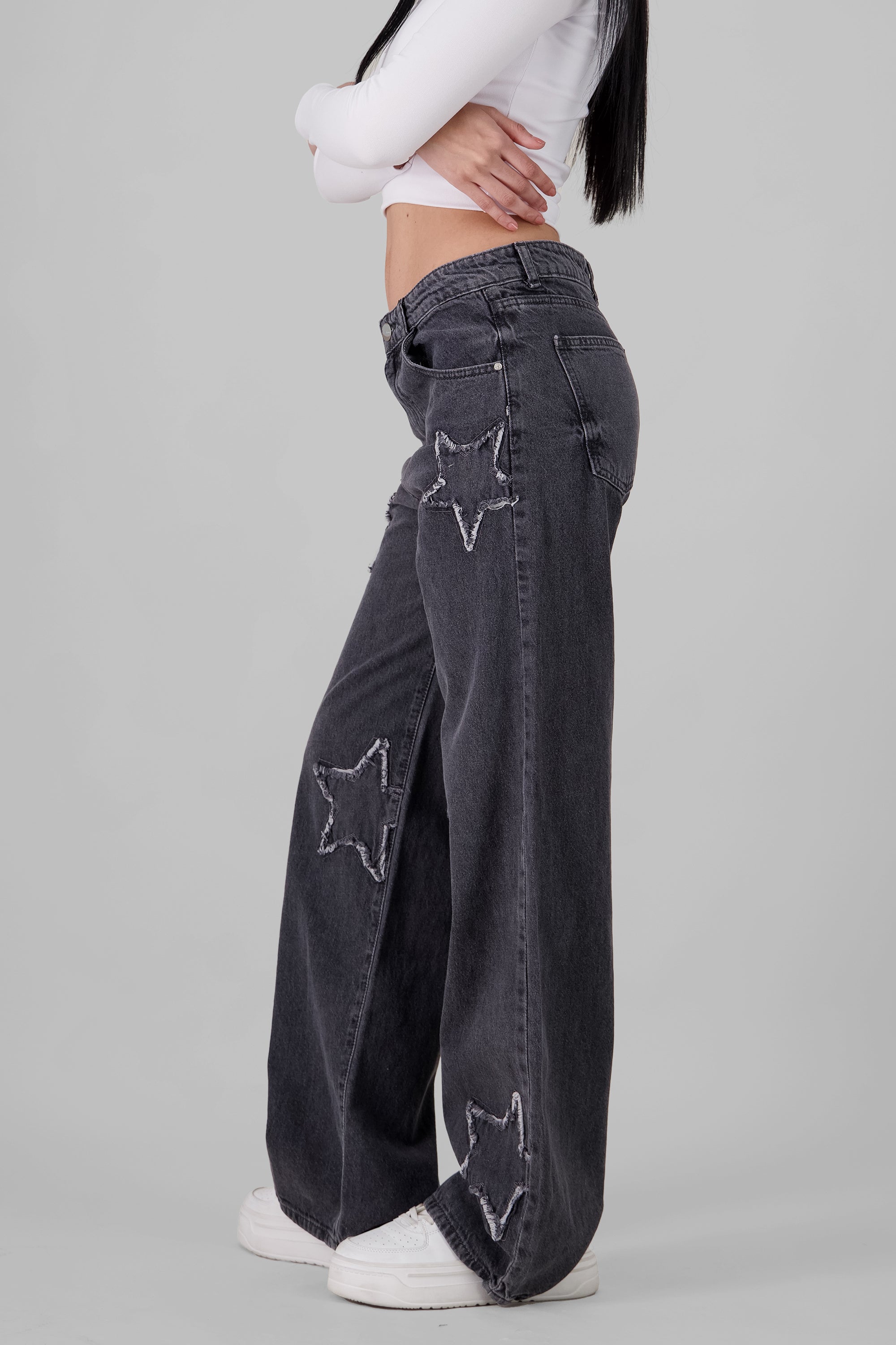 Wide Leg Jeans With Stars GRAY